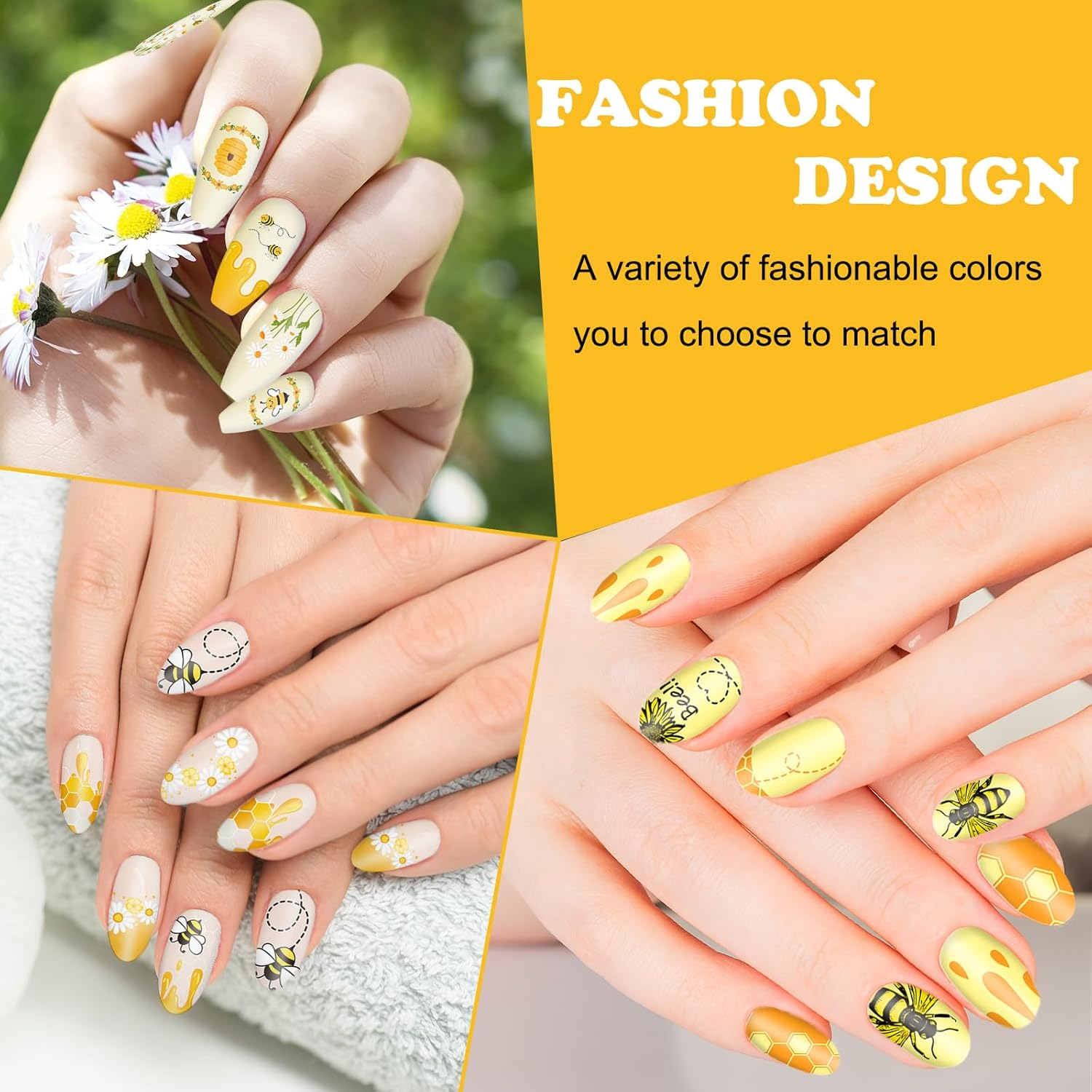 Jarthenaamcs 4Pcs Bee Nail Plates Stamping Set Honeycomb Floral Stamp Templates Nail Art Plates for Spring Summer DIY Print Manicure Salon Design image number 6