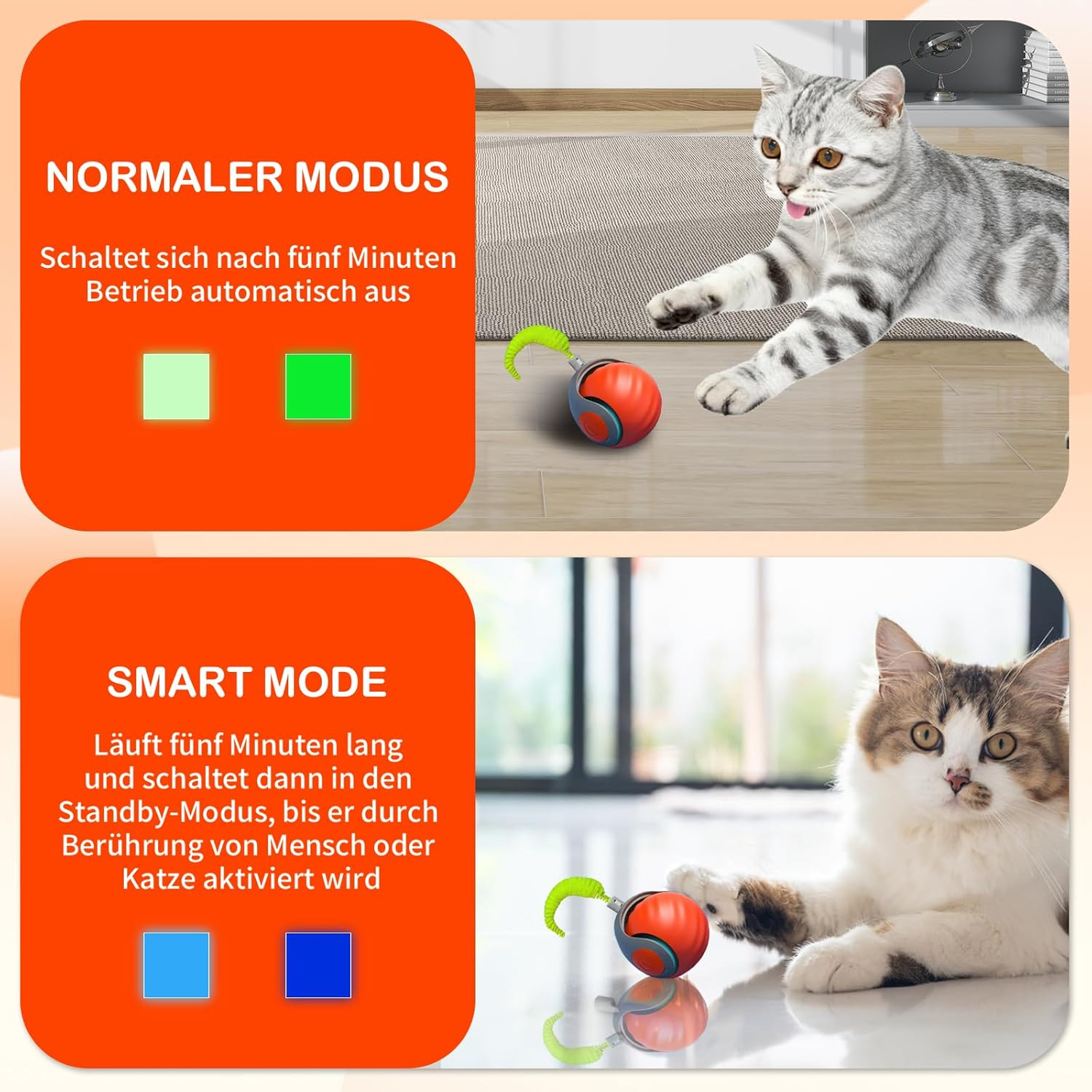 Interactive Cat Toy, Cat Ball, Electric Cat Toy with USB, Two Working Modes, Cat Toy with 3 Replacement Tails, Intelligence Toy for Cats (Orange) image number 6