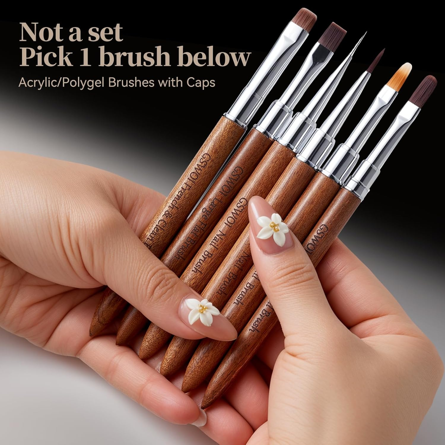 GSWOI Acrylic Nail Brush & French Tip Brush-Salon French Manicure Tool with Firm Flat Head,Streak-Free One Stroke Design,Nail Art Cleaning Brush - （F16）French Tip Brush image number 2