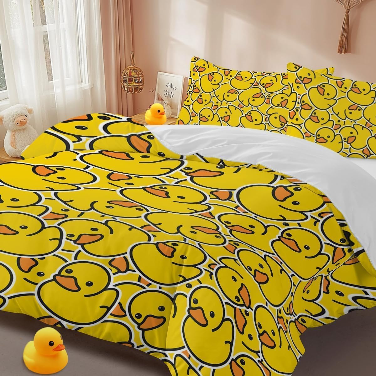Blessliving Duck Bedding Yellow Rubber Duck Duvet Cover Sets for Kids 3 Pieces Cute Yellow Duckies Comforter Cover Set Cartoon Duck Gifts for Duck Lovers (Single) image number 3
