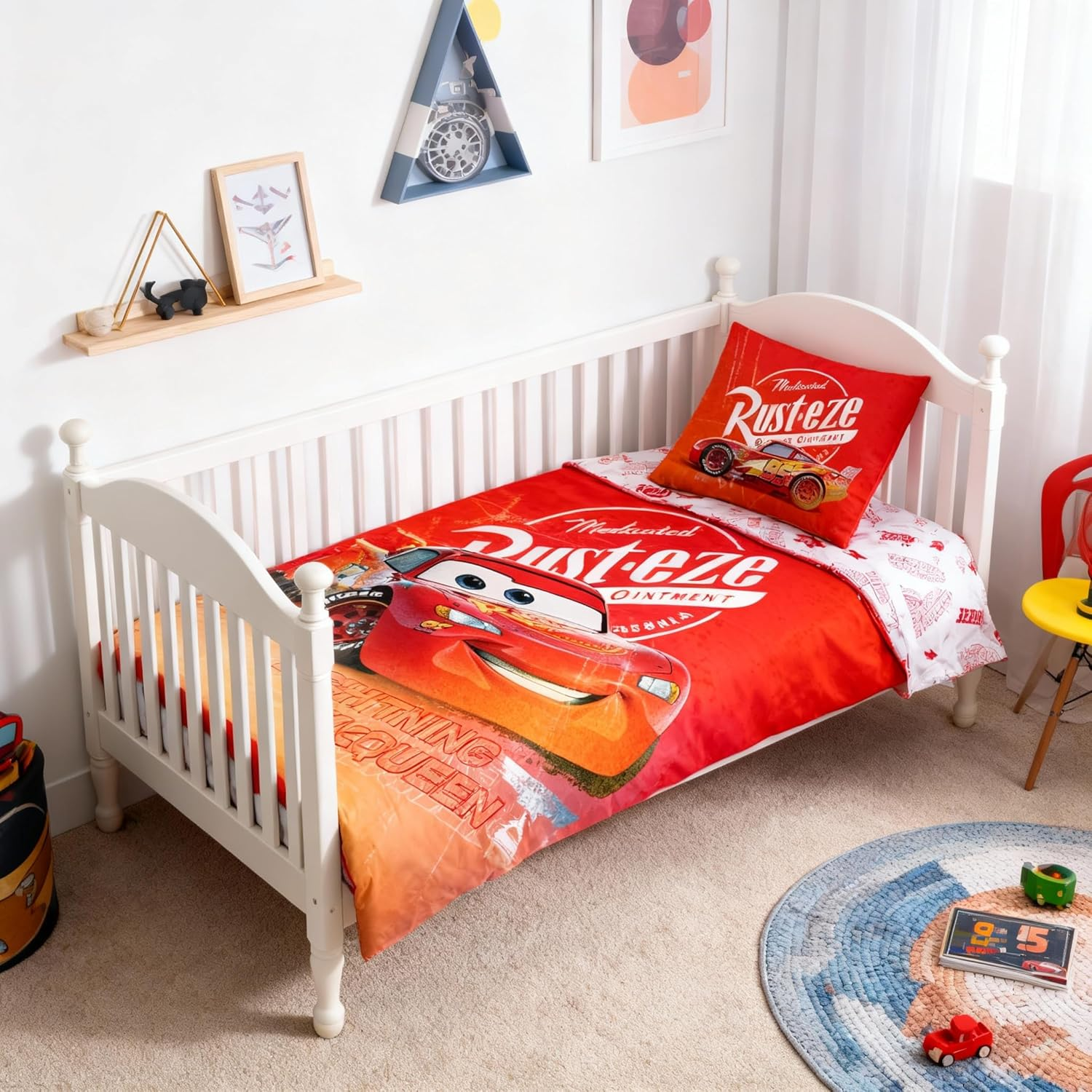 Disney Cars Junior Bed Linen Set, 100 X 135 Cm Duvet Cover & 40 X 60 Cm Pillowcase, 100% Cotton, Soft, Breathable Lightning Mcqueen Children'S Bedding Set for Toddlers