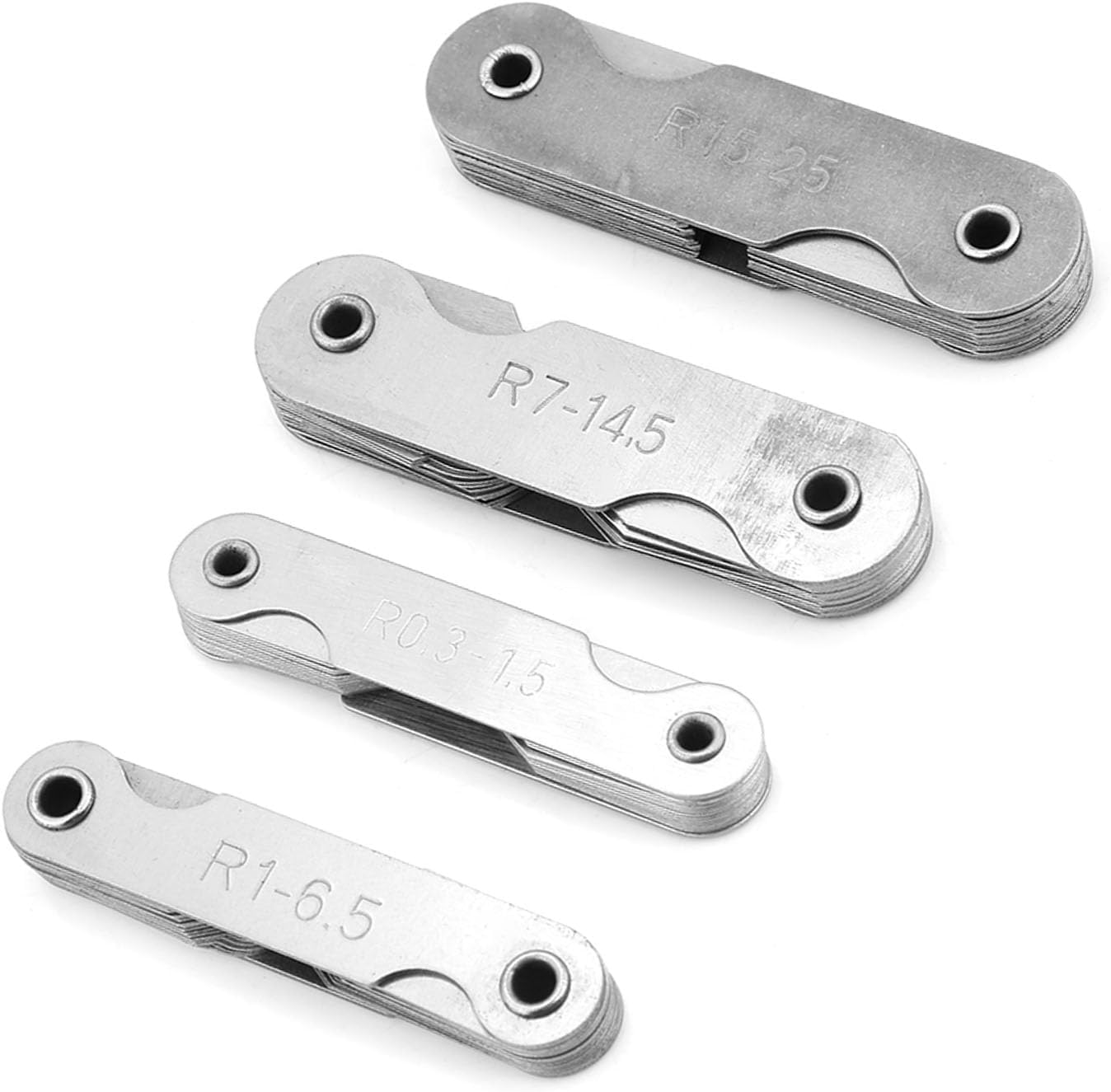 4 Pieces Stainless Steel Radius Fillet Measuring Tool Set for R0.3 1.5, R1 6.5, R7 14.5 and R15 25, Default image number 2