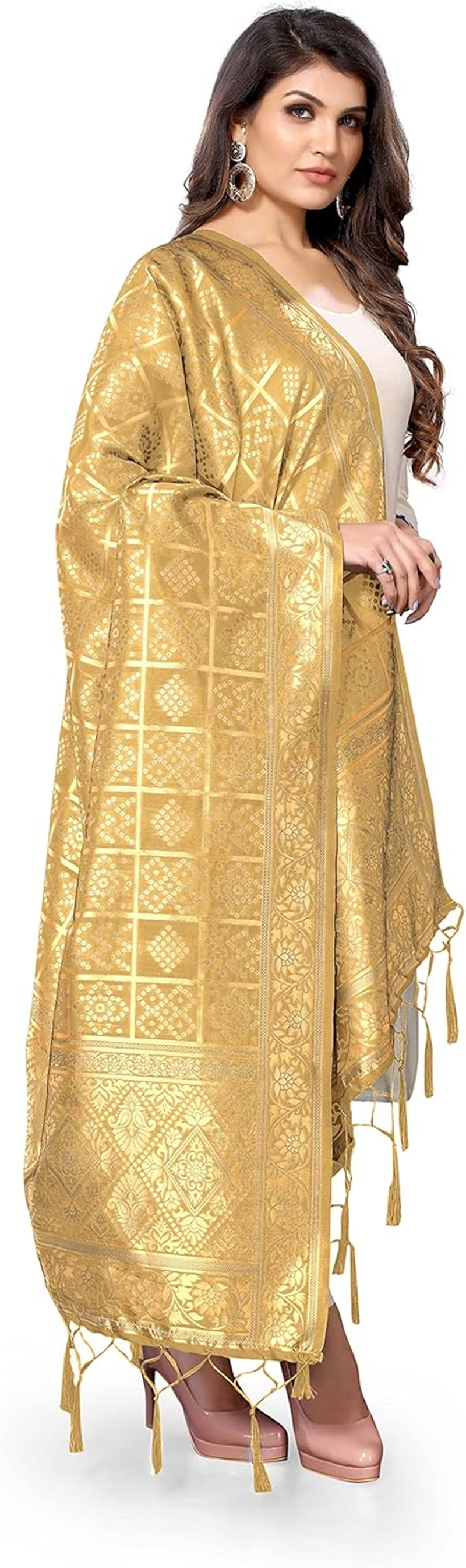 Jaanvi Fashion Women'S Banarasi Silk Woven Dupatta - Aztec Gold image number 2