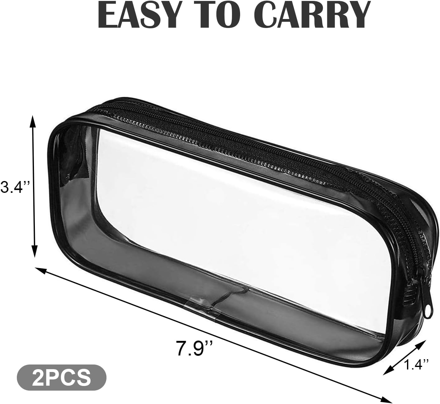 Juxiamal 2Pcs Clear Cases with Zipper, Multi-Use Travel Makeup Brush Bags Toiletries Exam Pouch Case Travel Luggage Make up Cosmetic Bag (Black and White), Black and White image number 3