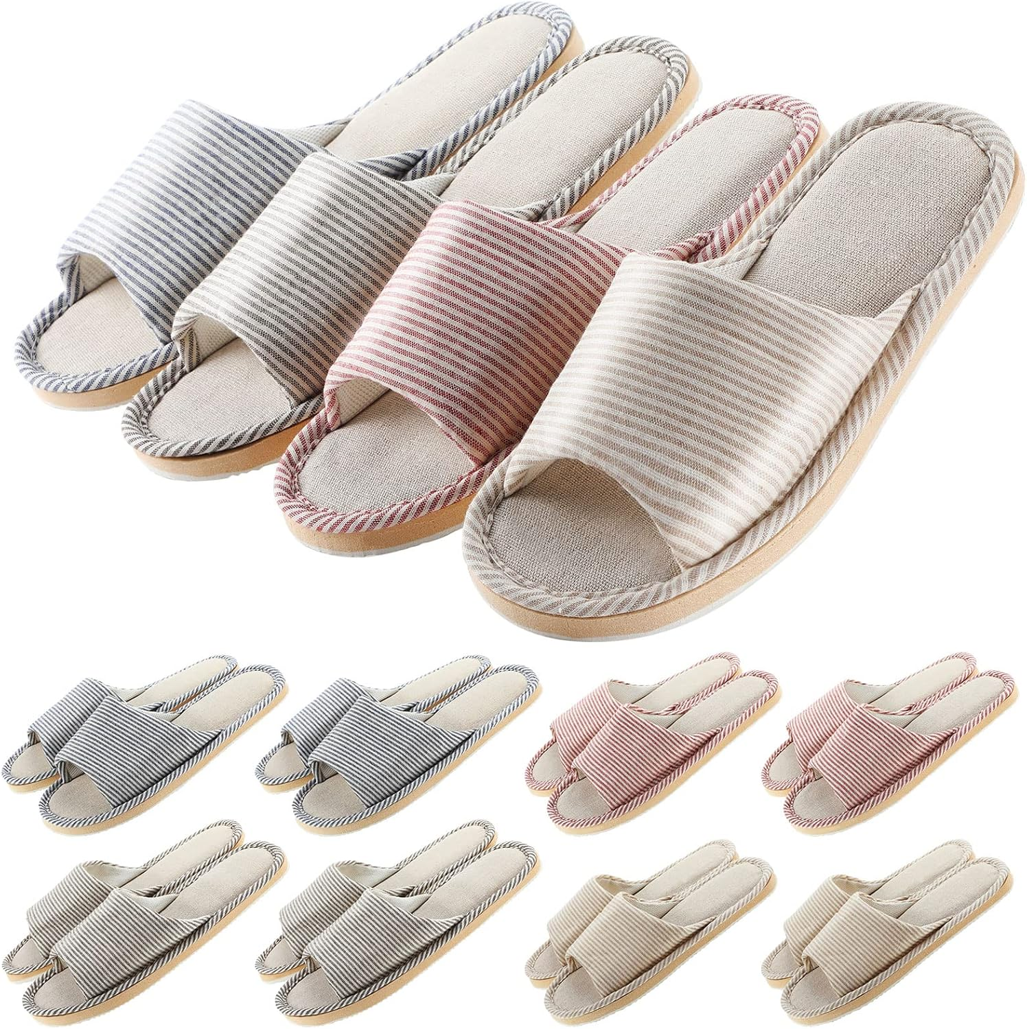 8 Pairs Disposable House Slipper for Guests Open Toe Breathable Slippers Spa Slippers Comfortable Indoor Home Slippers image number 2