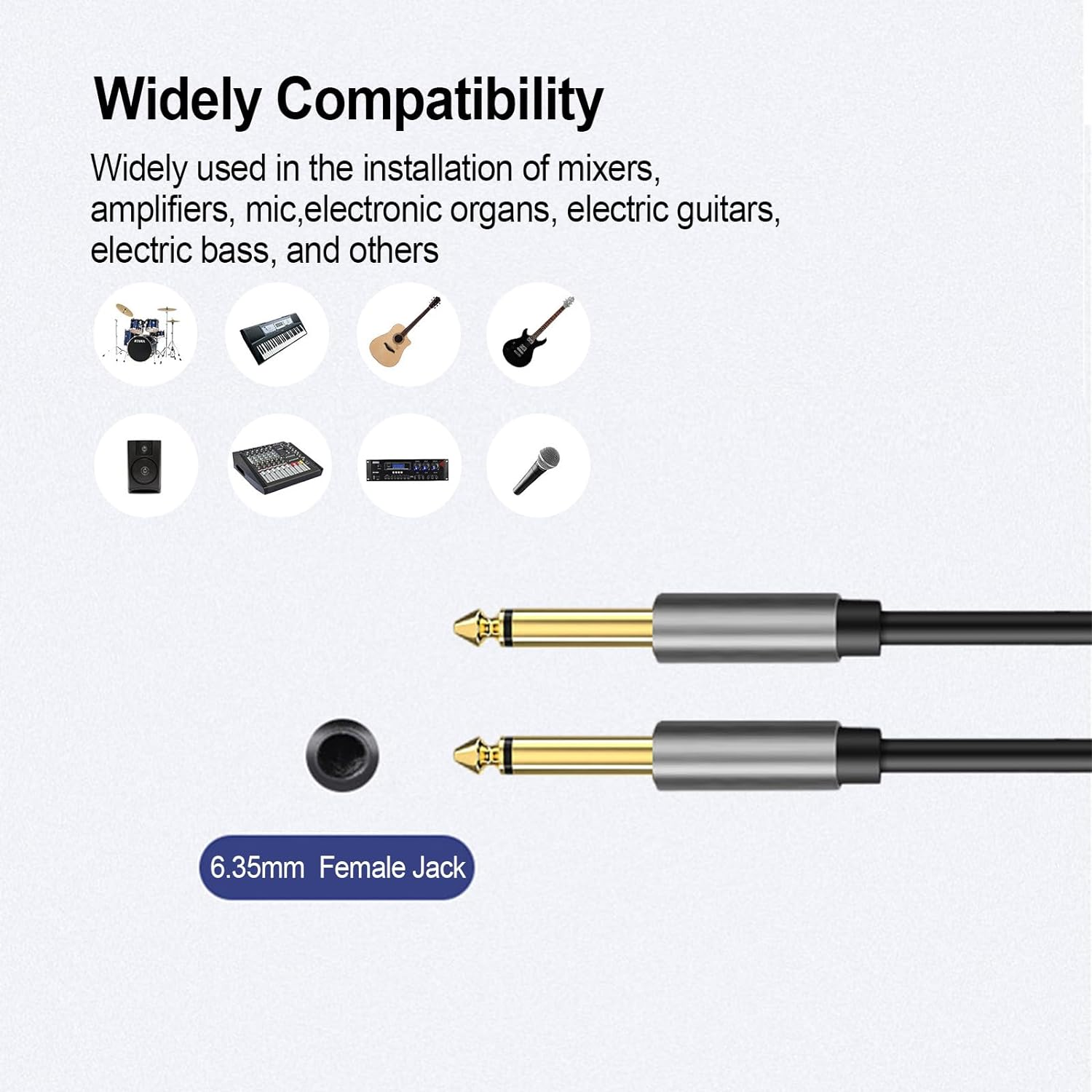 XMUXI 1/4 Inch Instrument Cable 6.35Mm Male to Male Mono Jack 1/4" TS Cable Unbalanced Guitar Patch Cords for Electric Guitar,Bass,Keyboard,Mixer,Amplifier,Amp,Speaker,Equalizer (1 Meters) image number 3