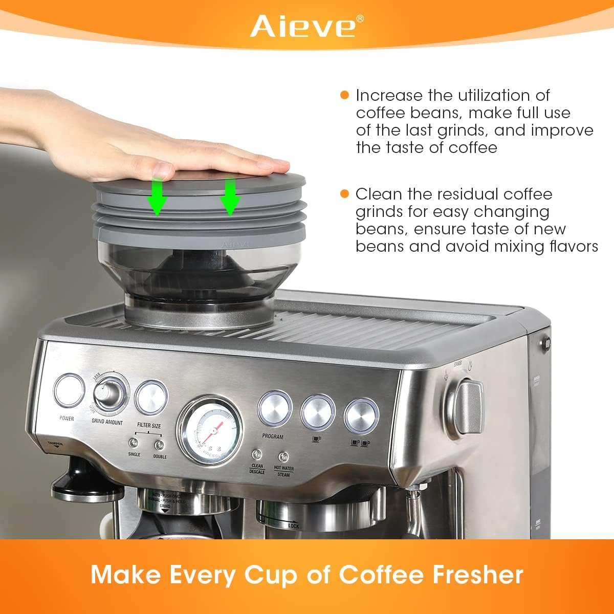 AIEVE Silicone Bellow Compatible for Breville Barista Express, Single Dose Hopper for Breville Espresso Machine,Gray image number 2
