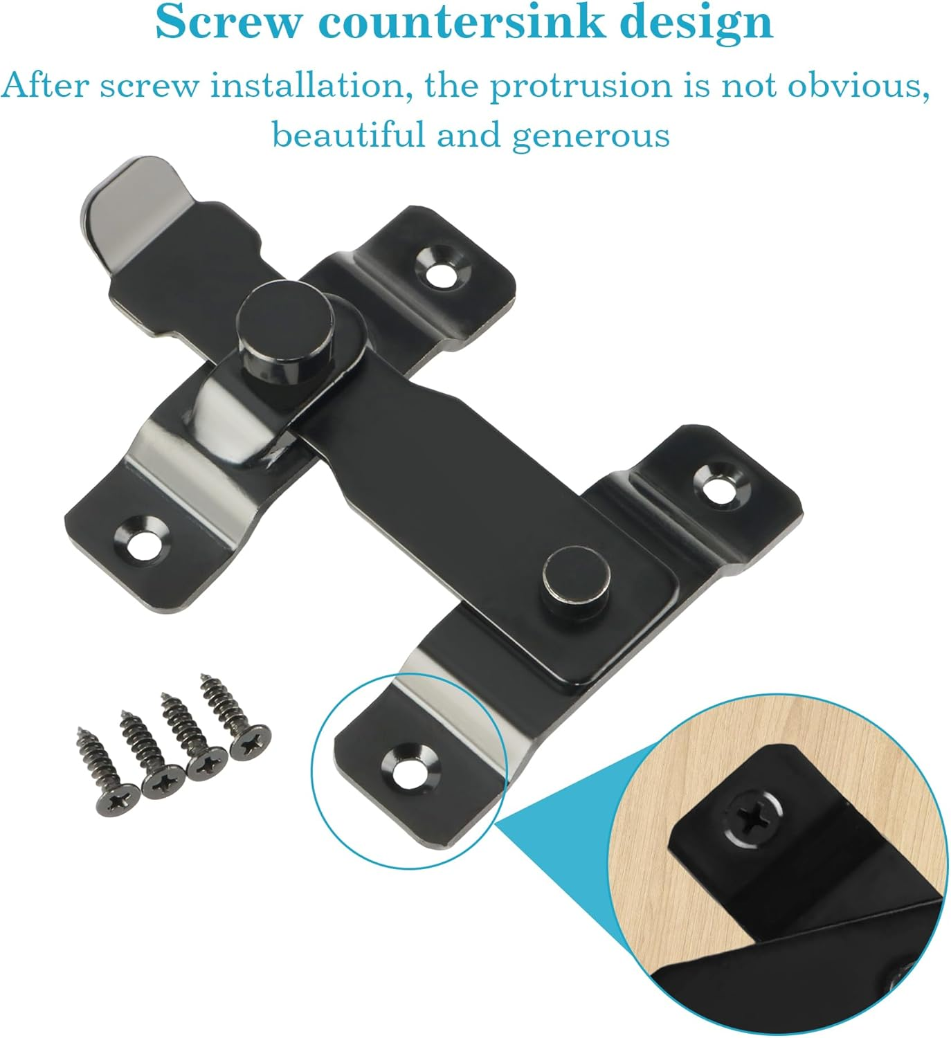 Alise Flip Latch Gate Latches Safety Door Lock Catch for Barn Wood Fence Sliding French Doors,Heavy Duty Thicker Stainless Steel Gate Hardware Locks,Black image number 2