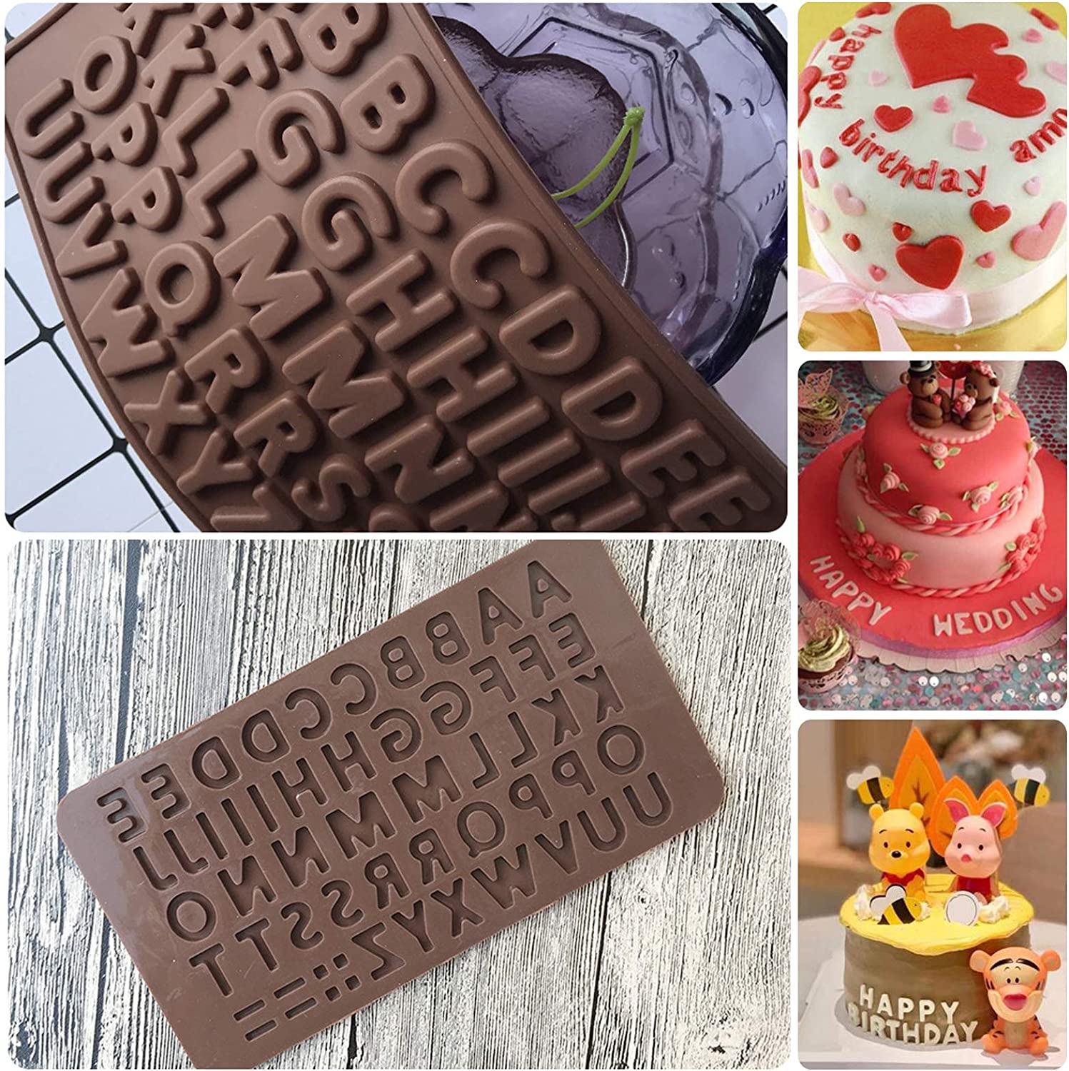 4 Packs Letters and Happy Birthday Numbers Symbols Mold with Liquid Droppers, Sourceton Chocolate Decorating Silicone Tray and Droppers image number 5