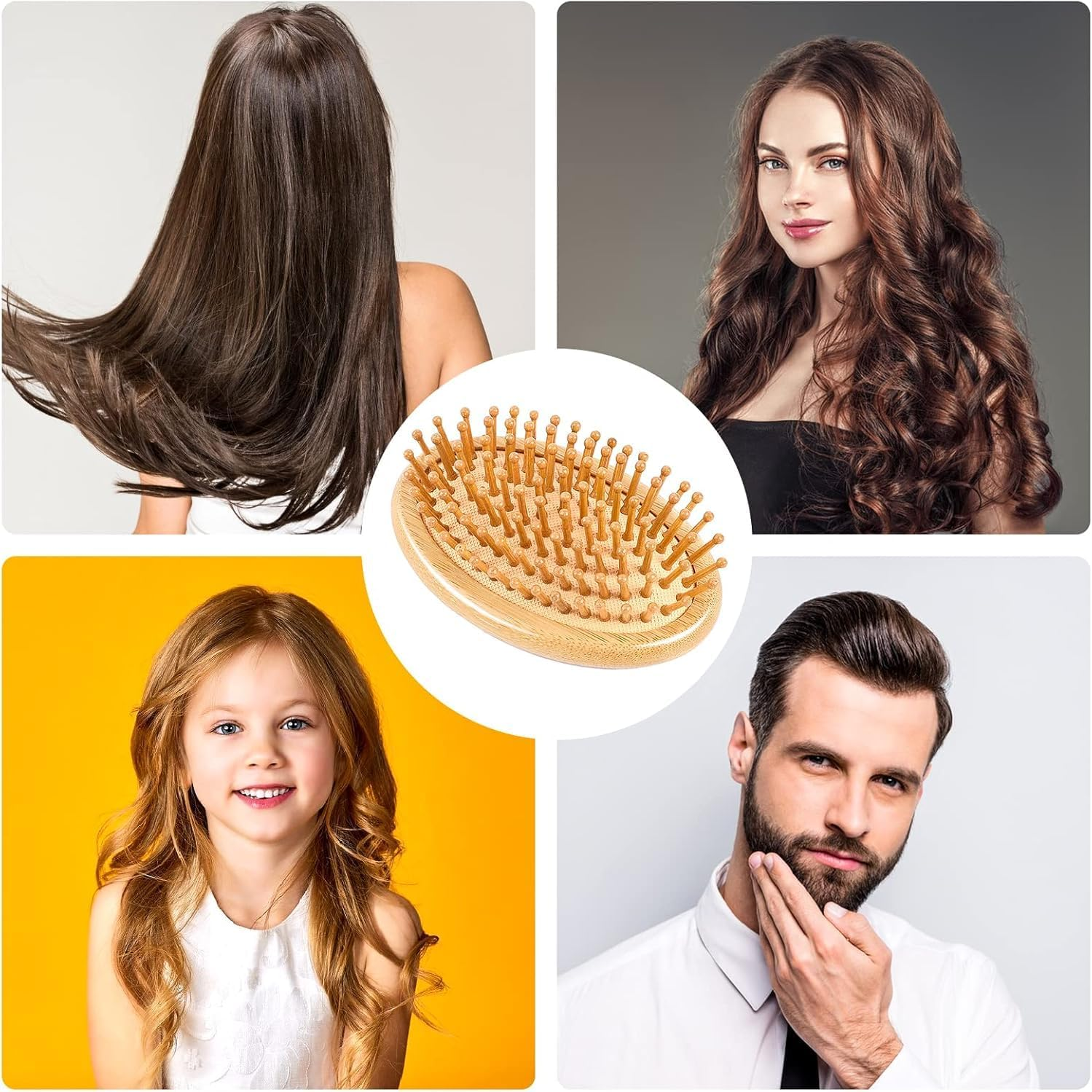 Natural Bamboo Paddle Hair Brush, 2Pcs Bamboo Paddle Hairbrushes,No Handle Scalp Care Styling Comb,Wooden Air Cushion Comb for Massaging Scalp image number 5