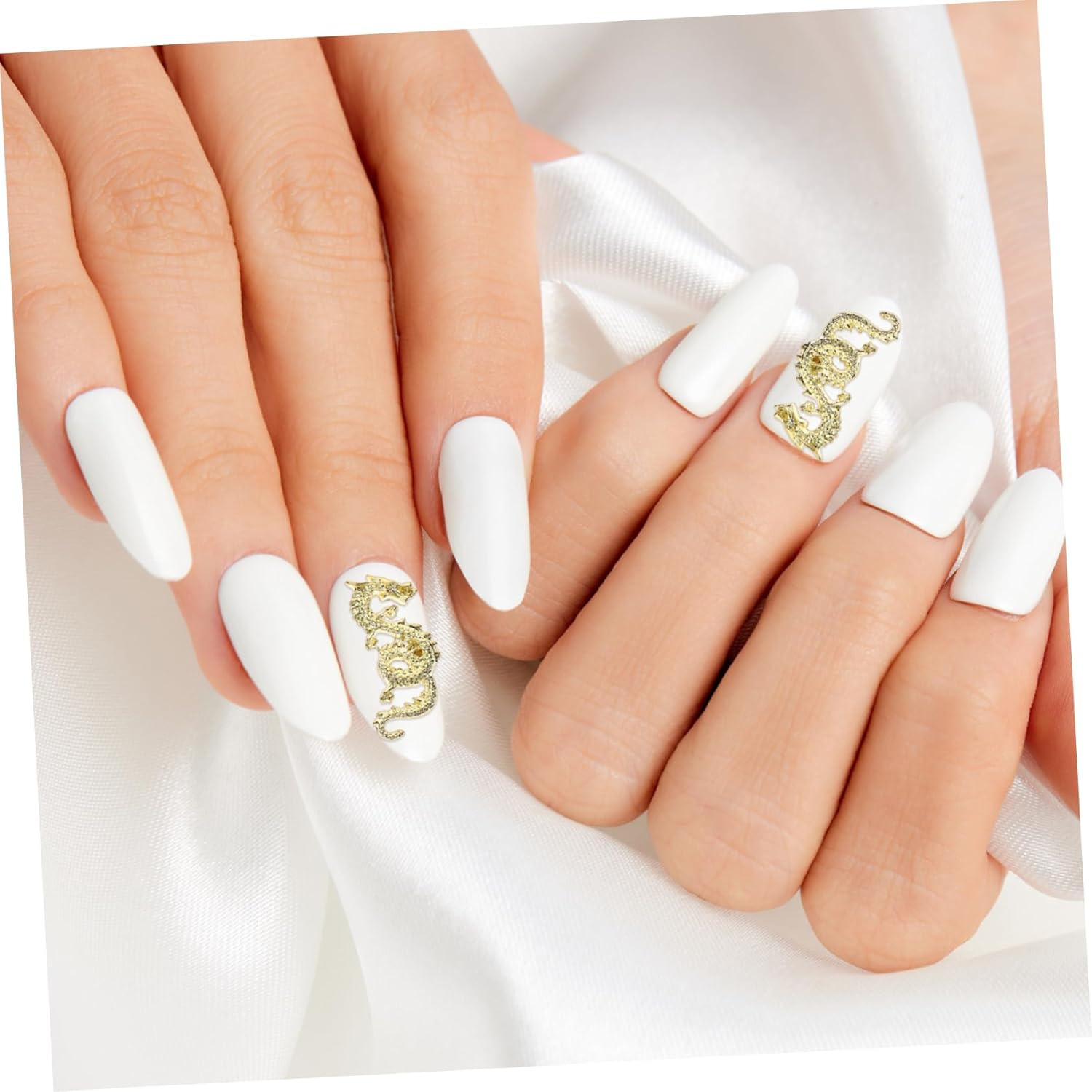 Nail Art Charms Small Gold Dragon Design 10Pcs Manicure Gems Nail Decoration Supplies for Women Christmas DIY - Silver image number 3