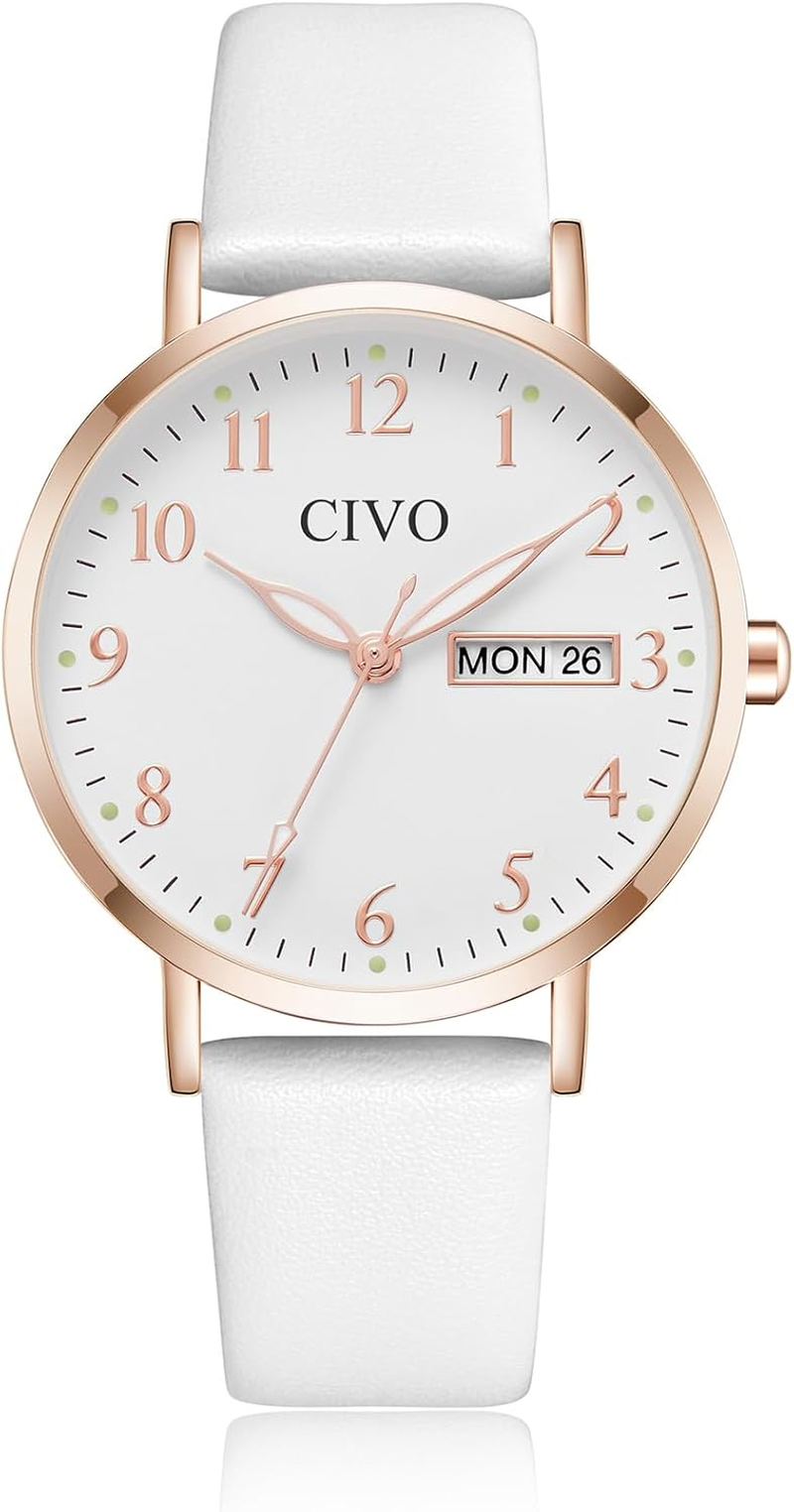 CIVO Ladies Watches for Women Leather Strap Analog Easy to Read Large Face Date Wrist Watch Waterproof Fashion Simple Elegant Quartz Watch