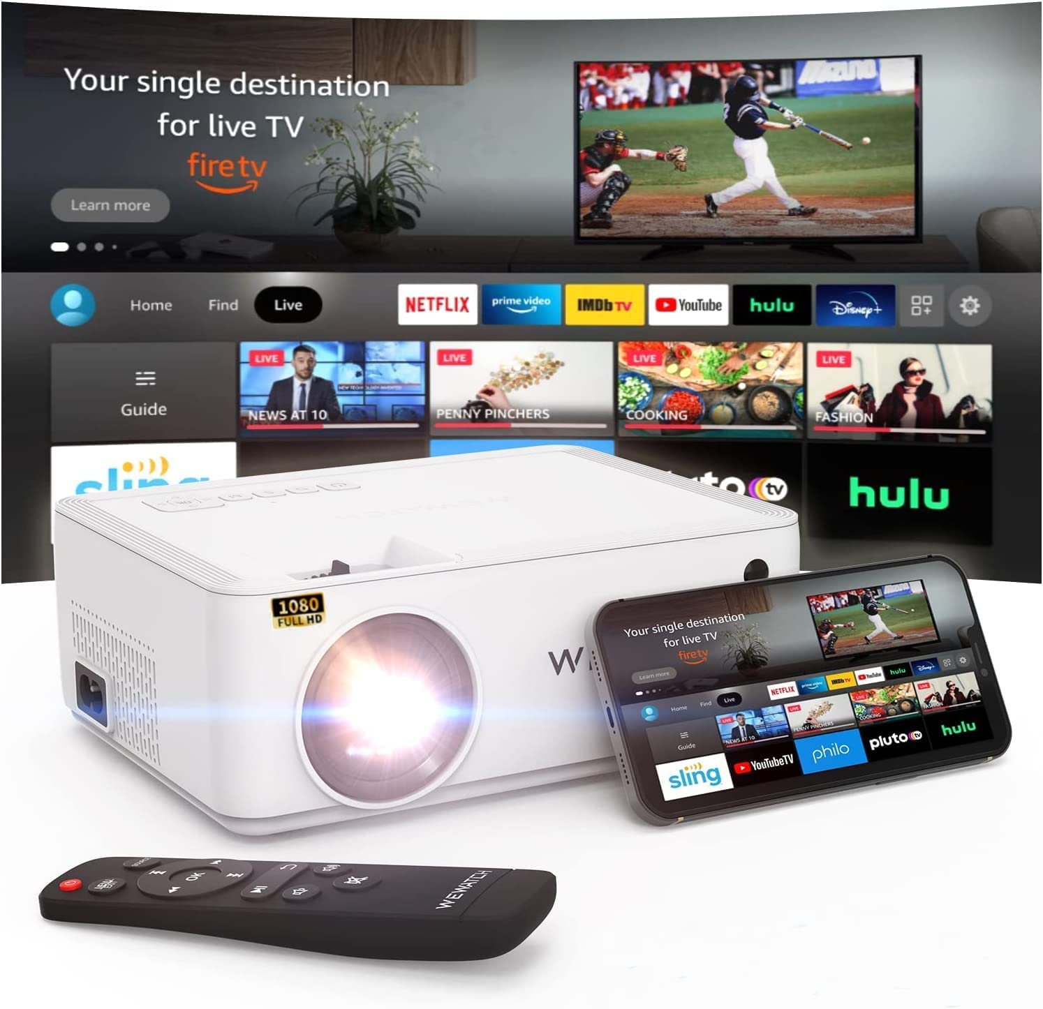 Wifi Mini Projector, WEWATCH 8500 Lumens Movie Projector, 1080P Full HD, 260" Projection Size, Portable Video Projector for Outdoor Use, Compatible with TV Stick, HDMI, USB, Ios Android Phone image number 4