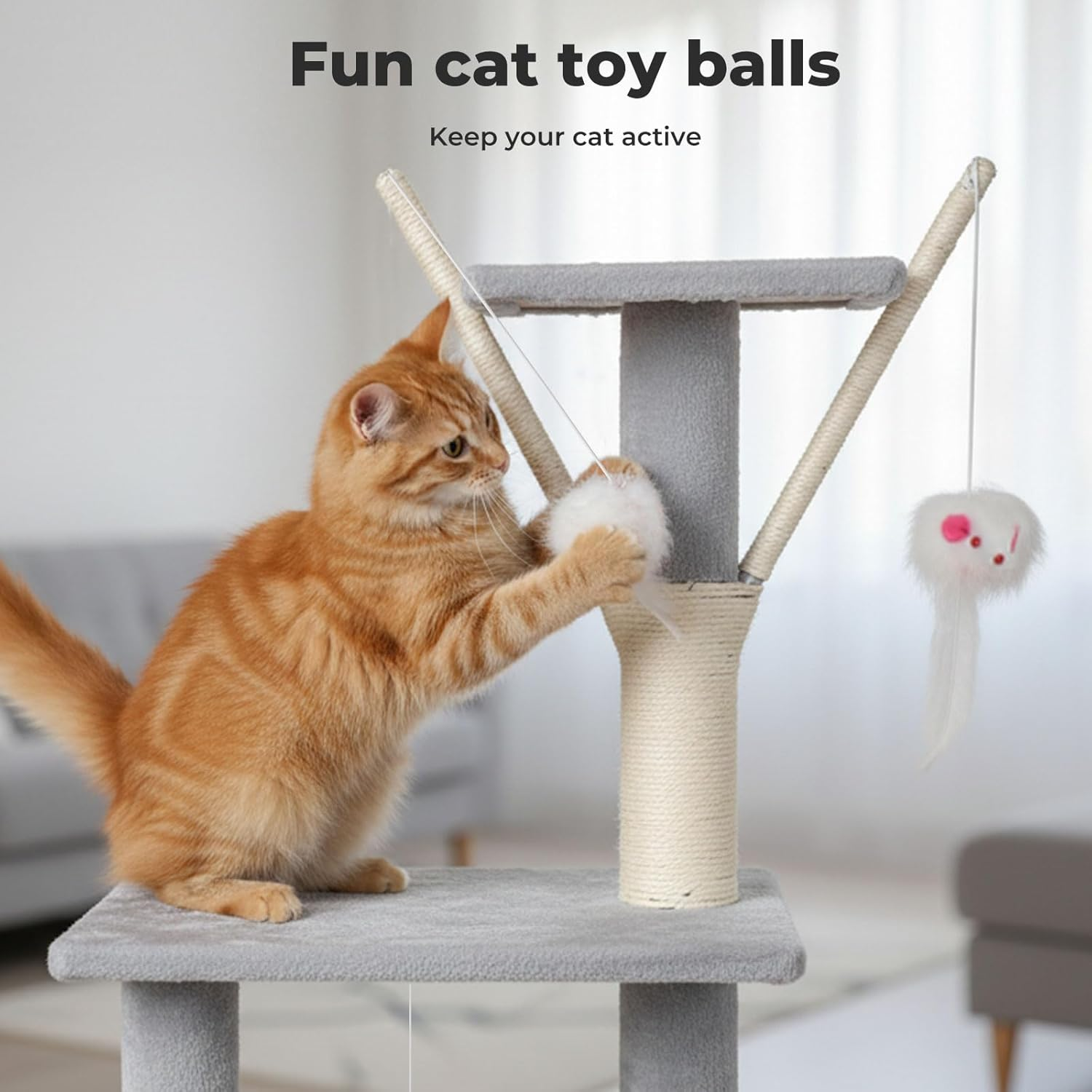 Pawz Cat Tree, 143Cm Cat Scratching Post and Pads, Multi-Level Play Tower, Cat Condo with Padded Plush, Cat Tower with Hammock for Large Cats, Cat Activity Center, Home Pet Furniture Grey image number 3