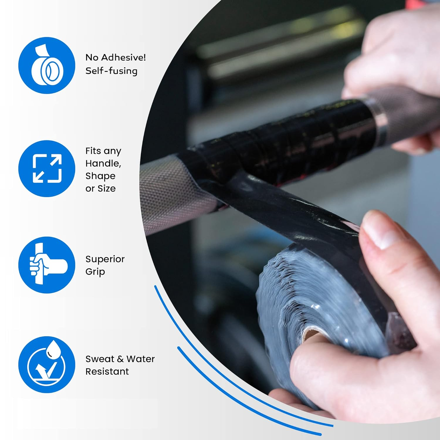 Core Prodigy Fusion Grip Tape - Silicone Rubber Wrap for Pull up Bars, Barbells, Dumbbells, Sports and Gym Equipment, and Tools (10 Foot, Black) image number 5