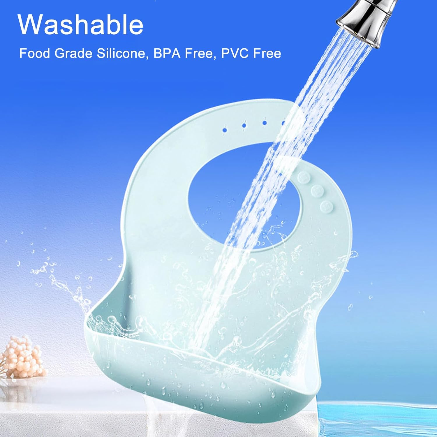 Beleeb 3PCS Lightweight Silicone Baby Bibs for Babies & Toddlers, Waterproof Baby Feeding Set with Deep Catcher Pocket, 4 Adjustable Height, Soft, Washable image number 2