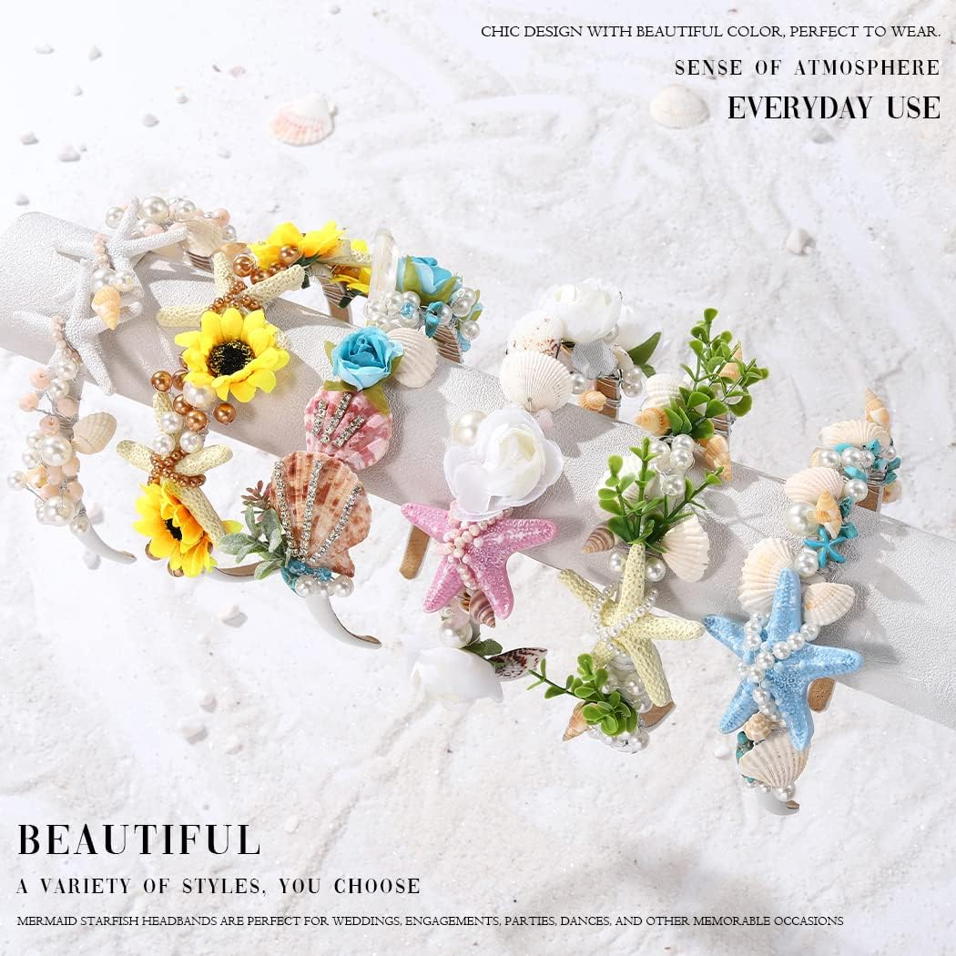 Kesvb Starfish Headband Silver Bride Pearl Hair Band Sea Shell Headpiece Beach Wedding Hair Accessories for Women and Girls image number 1