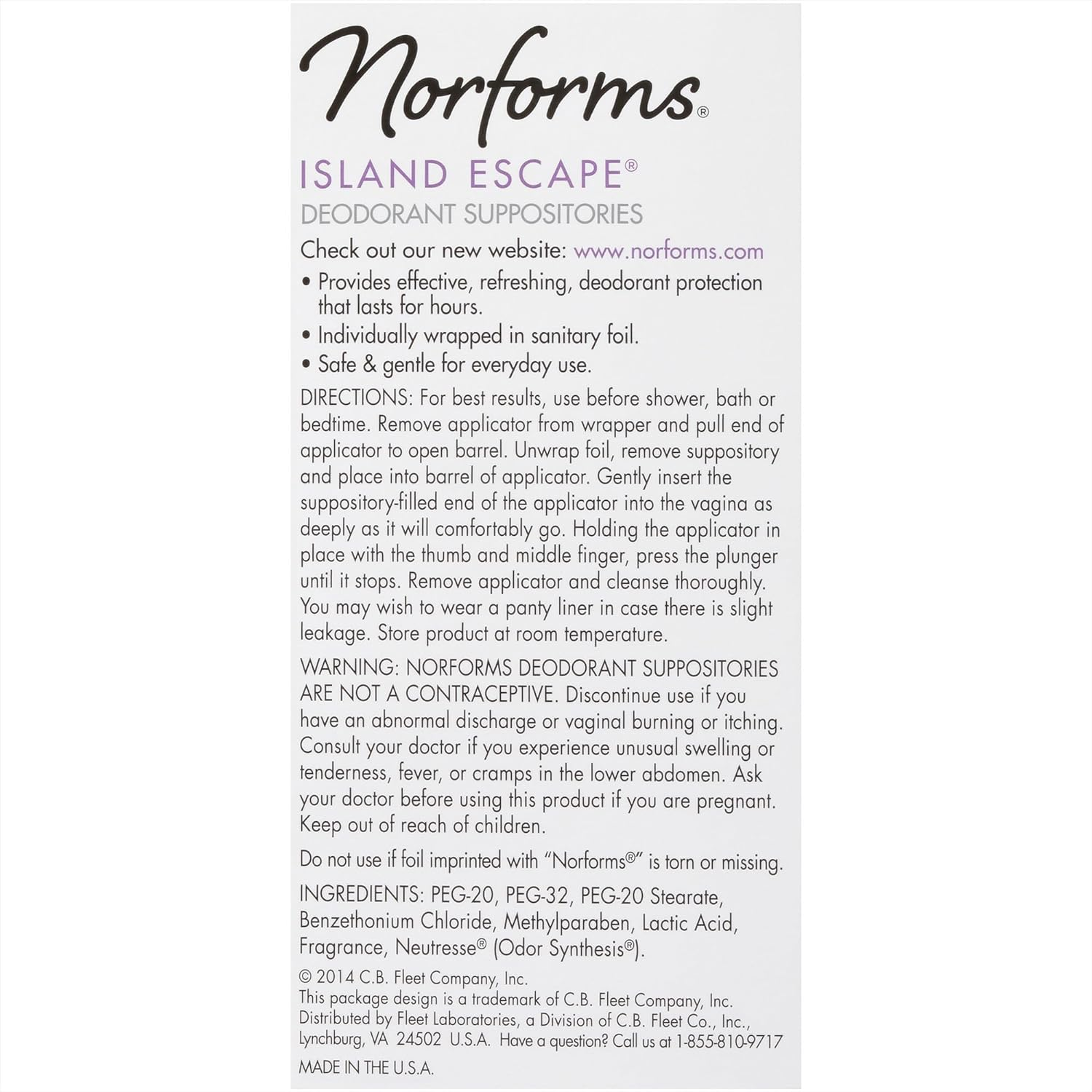 Norforms Feminine Deodorant Suppositories | Long Lasting Odor Control | Island Escape | 12 Count | Pack of 3