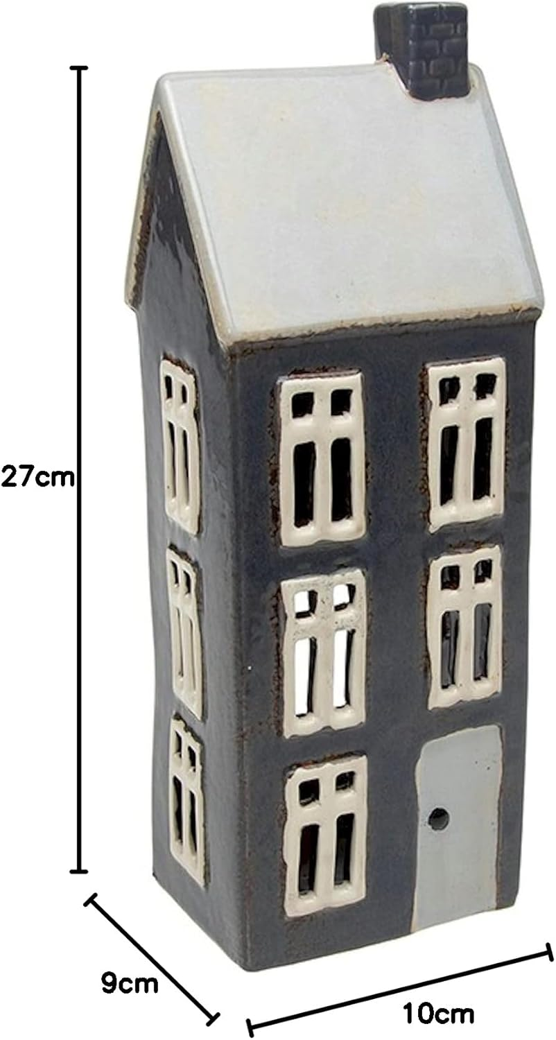 Village Pottery Tall Slate Blue House Tealight Holder Y image number 3