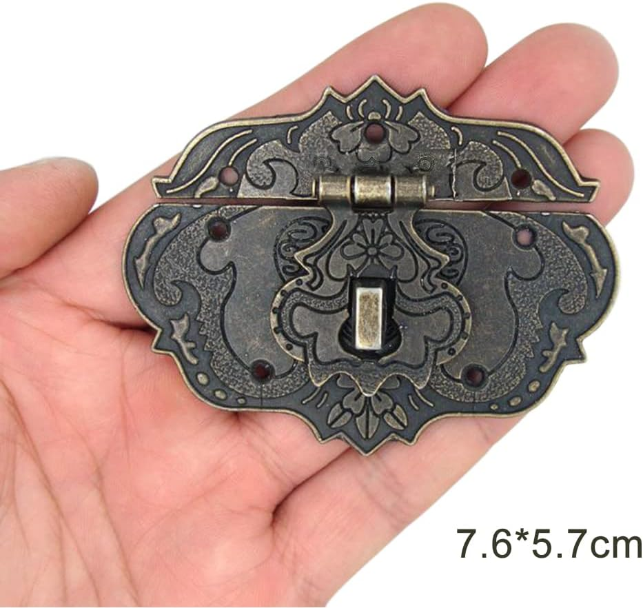 Dophee 3"X2.24" Vintage Latch Hasp, Antique Embossing Decorative Brass Hasp Clasp Latch Lock with Screws for European Style Jewelry Trinket Box Decoration Furniture Cabinet Wooden Box Case - 1 Pack image number 3