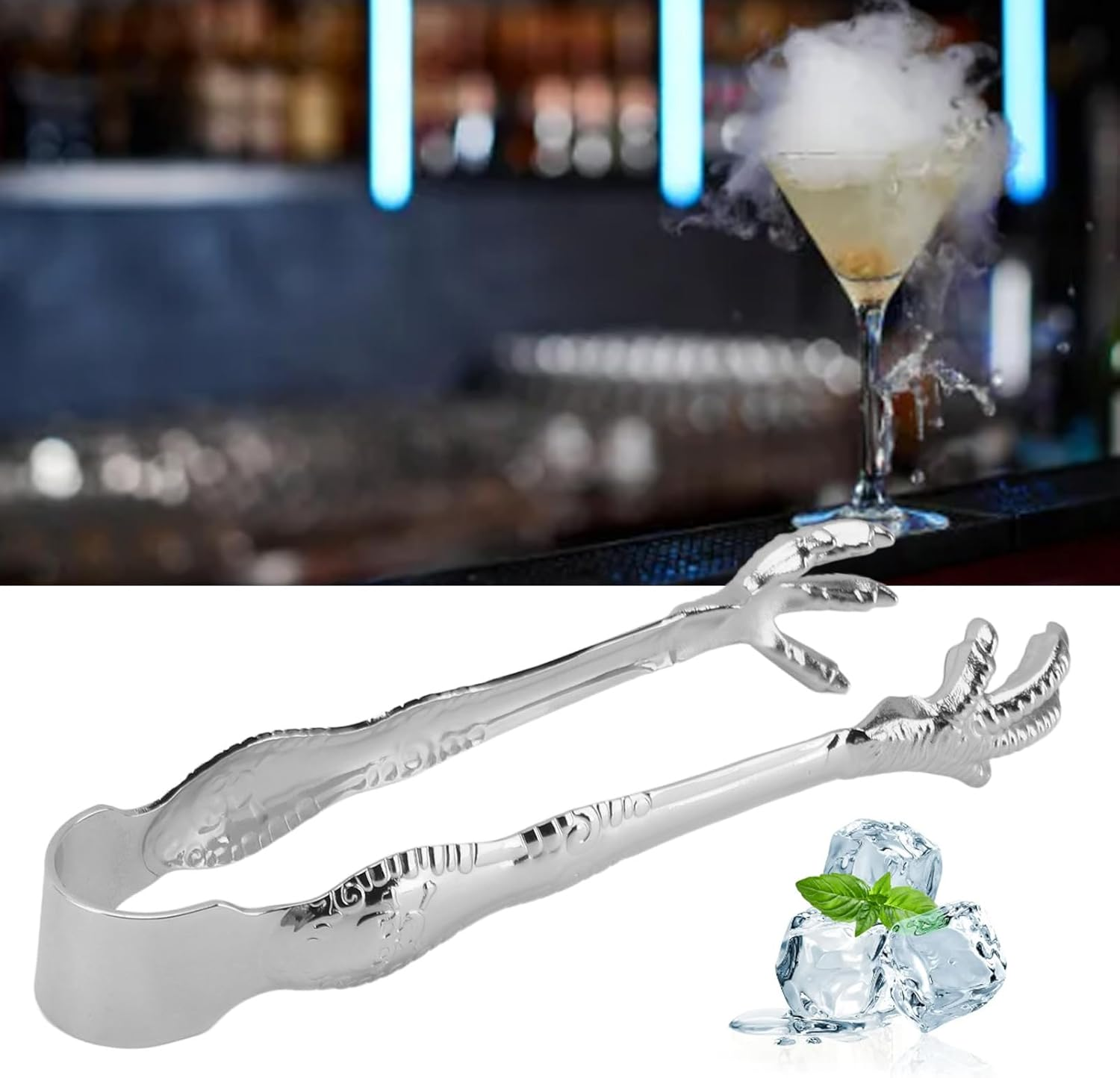 7.9 Inch Special Eagle Claw Shape Ice Tongs, Stainless Steel Chicken Feet Ice Tongs Kitchen Serving Tongs, Bar Hockey Tongs for Home Use Grill BBQ Salad (Silver) image number 5