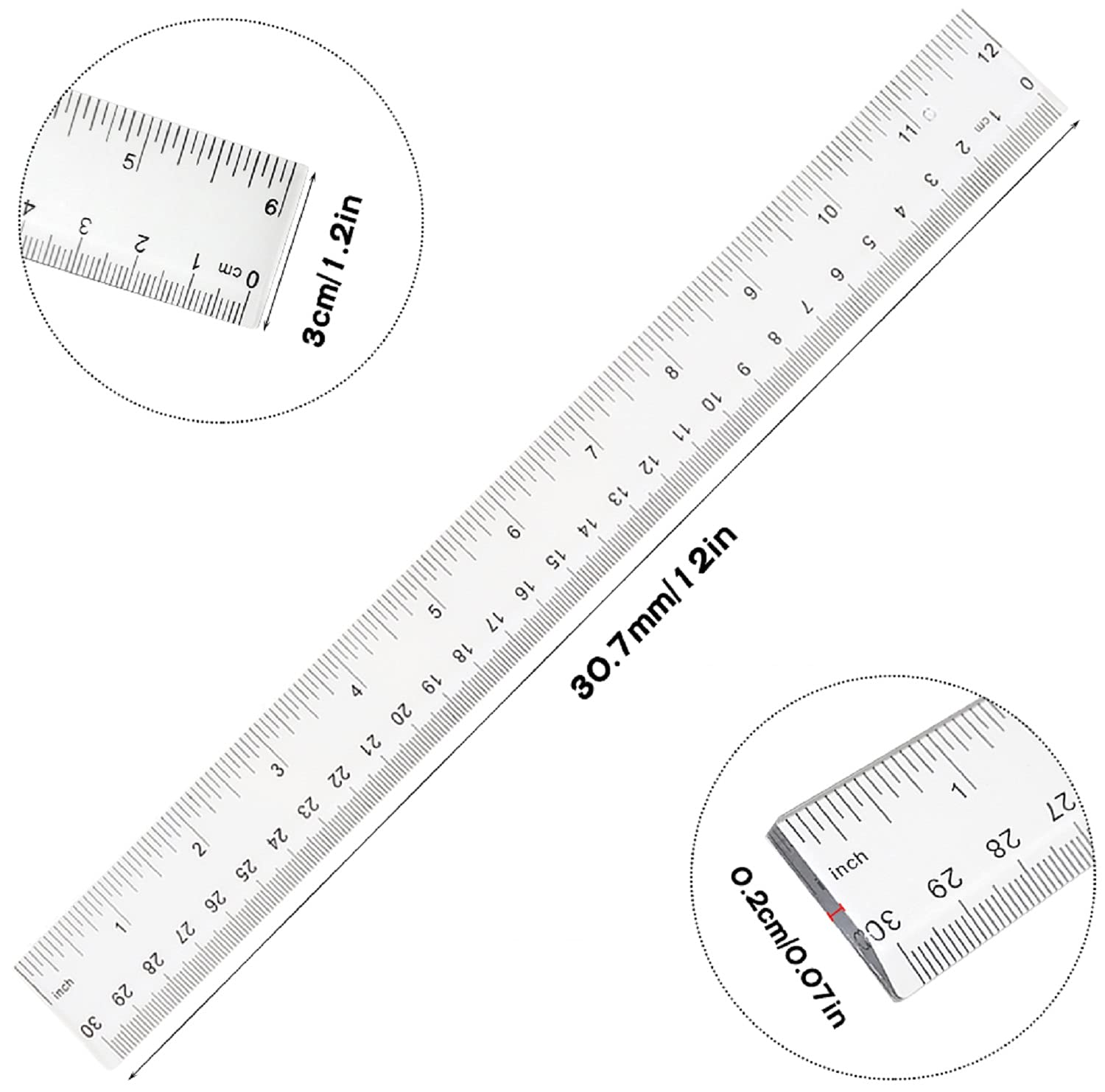 4 Pack 6+12 Inch Straight Rulers,Clear Plastic Ruler, Centimeter and Inch Ruler Suitable for Student School and Office Study Drawing Measuring Standard image number 6