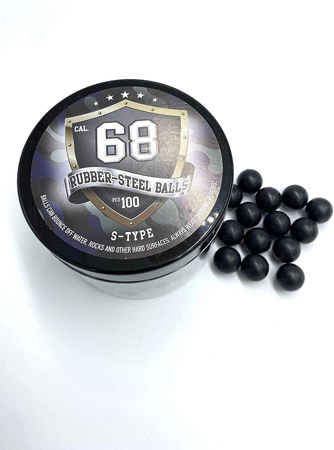 SSR 100 X S - Style Premium Quality Hard Rubber Steel Balls Paintballs Powerballs 7 Gr. Heavy Ammo for Self and Home Defense Training Pistols in 68 Cal. image number 1