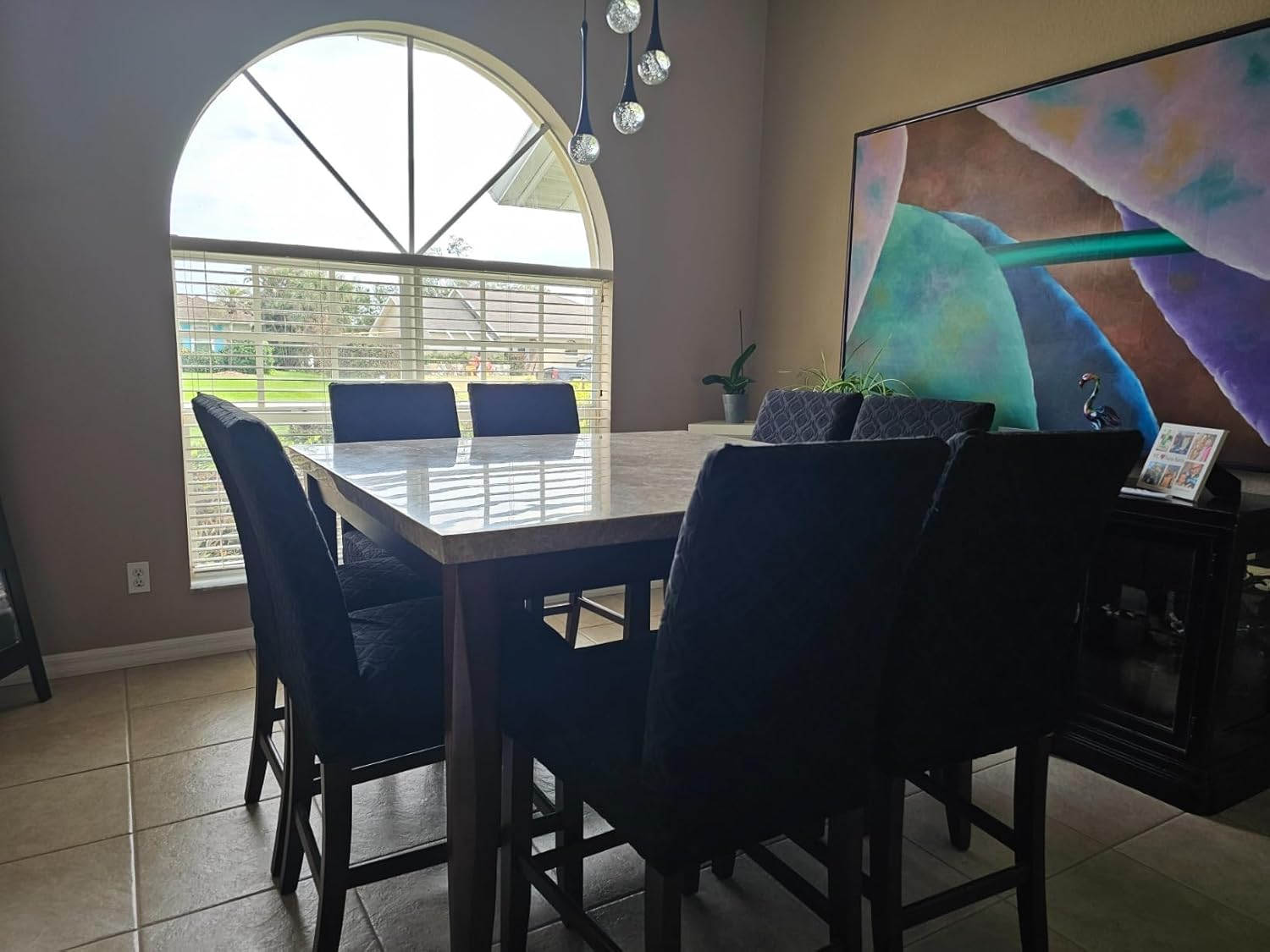 Waterproof Chair Covers Set of 6 Stretch Washable Armless Chair Slipcovers for Dining Living Room,Hotel, Banquet (Navy Blue) image number 5