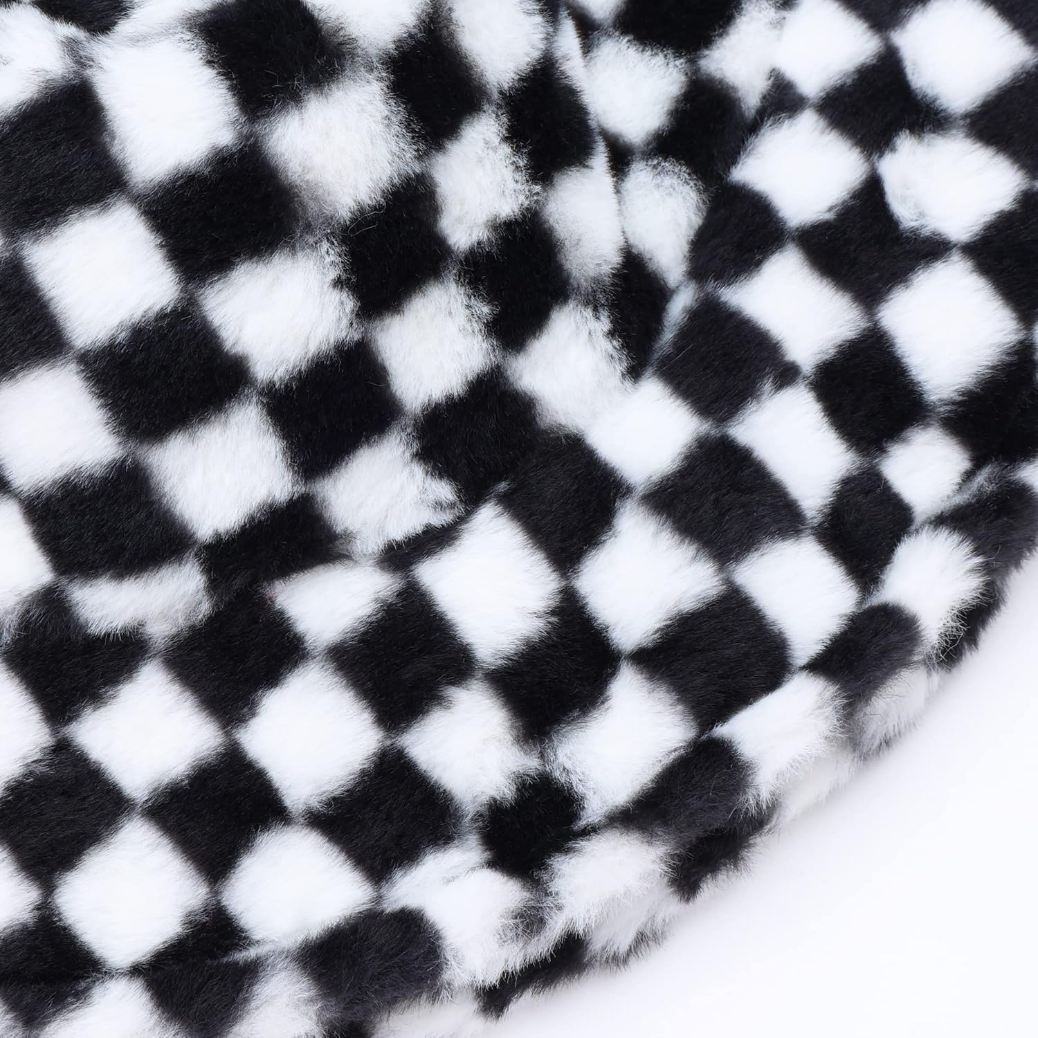 Checkered Fuzzy Bucket Hat &ndash; Winter Faux Fur Unisex Hat with Fluffy Soft Lining &ndash; Windproof Warm Bucket Hat for Men & Women &ndash; Black & White Plaid Design - Chess Black Pink image number 2
