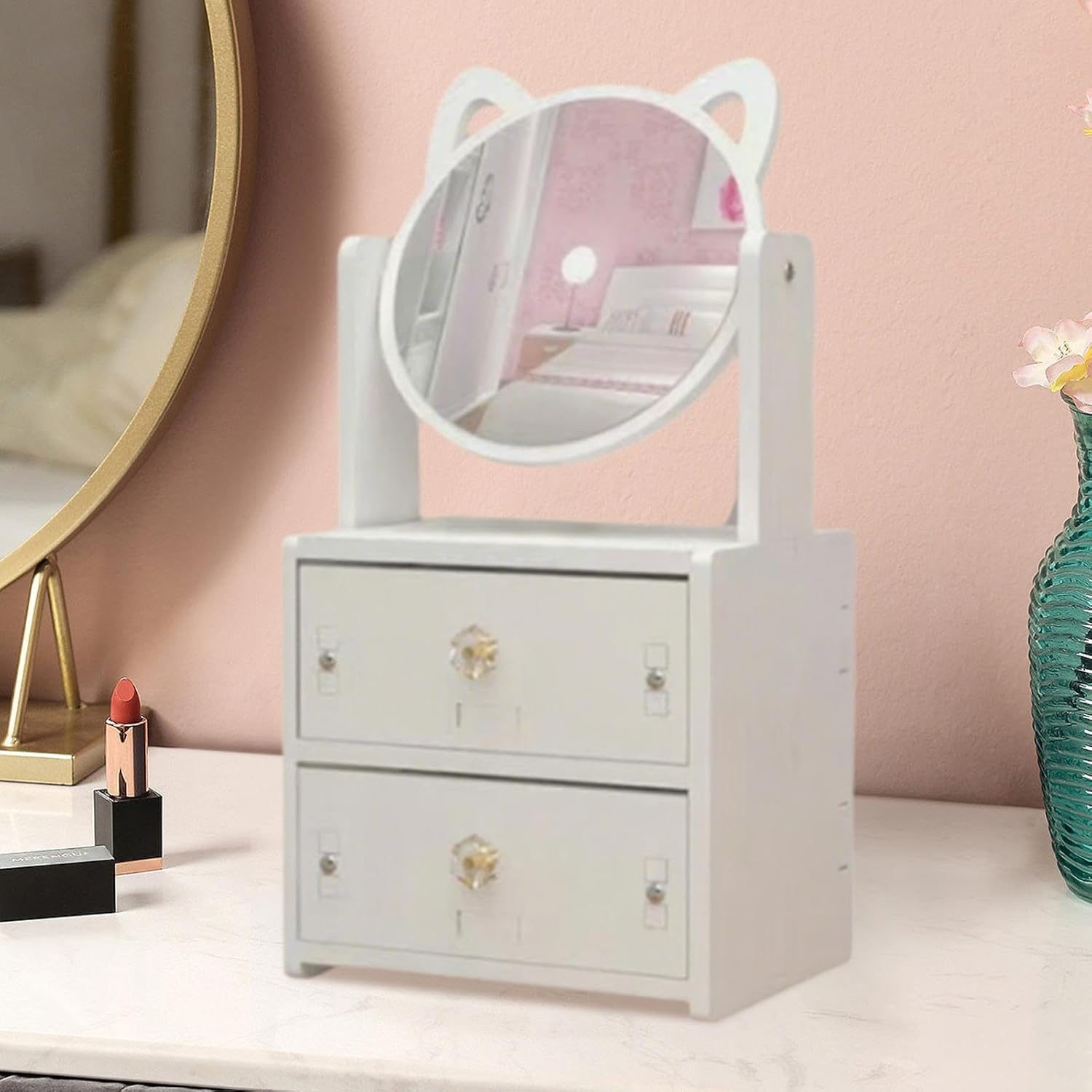 Folpus Makeup Organiser with Mirror, Cosmetic Organiser with Drawers for Office Supplies, Bathroom image number 2
