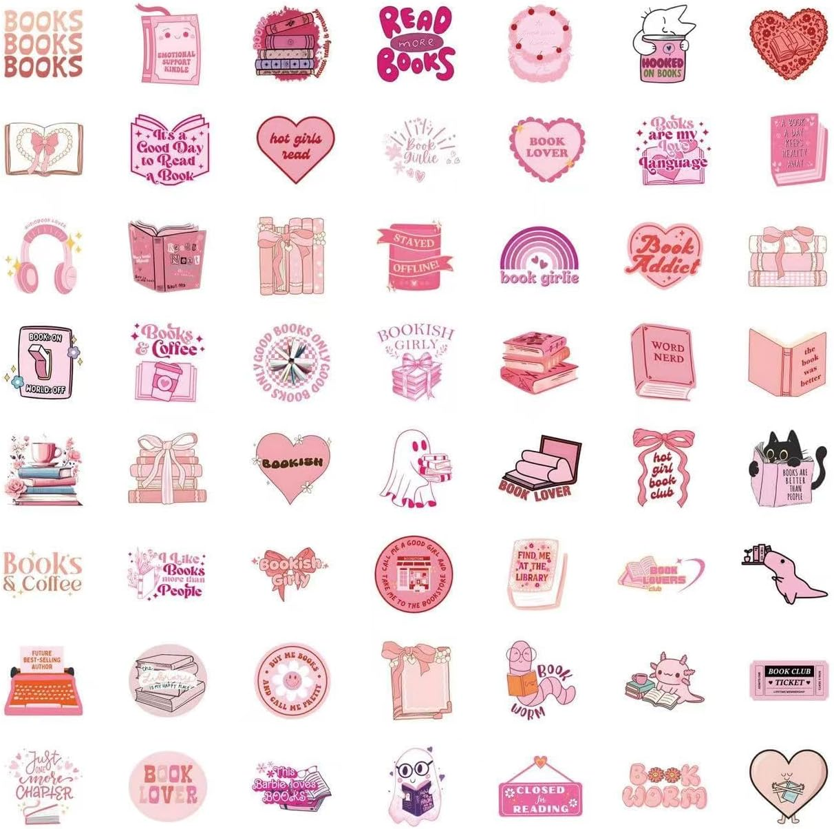 Bookish Stickers,Book Stickers for Kindle, Reading Themed Decorative Stickers, Book Lover Collection, Aesthetic Kindle Decals (Pink 120 Pcs)