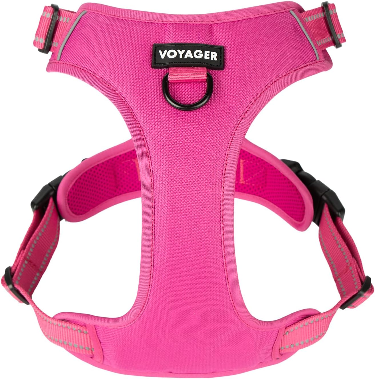 Voyager by Best Pet Supplies -Dual-Attachment No-Pull Adjustable Harness with 3M Reflective Technology, (Fuchsia, Small)