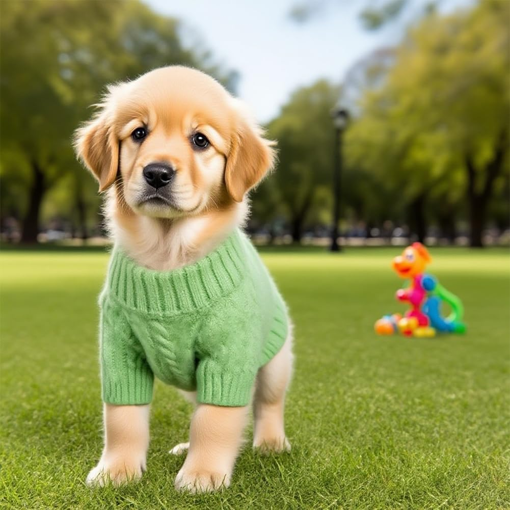 Dog Knitted Jumper,Kiwinvou Green Cold Weather Pet Warm Clothes, Dog Winter Pullover Sweater for Cat Puppy Small Medium Dog image number 3