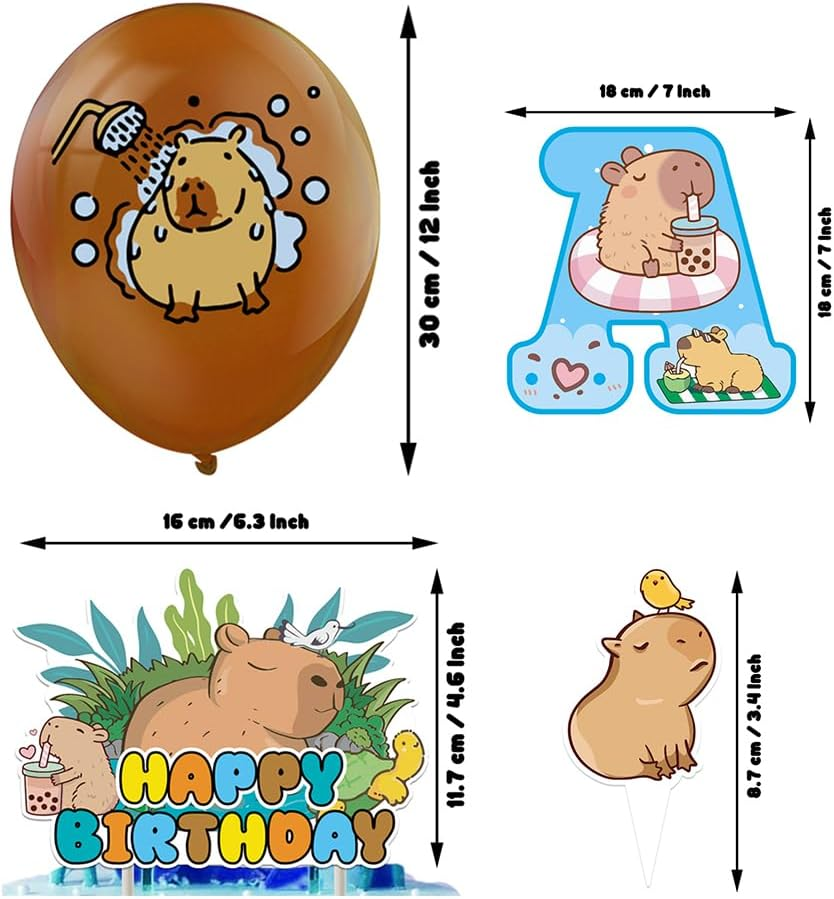 32PCS Capybara Theme Birthday Decoration,Capybara Theme Party Includes Birthday Banner Huggy Latex Balloons Cupcake Toppersfor Capybaracreative Party Birthday Party Christmas Supplies Kids