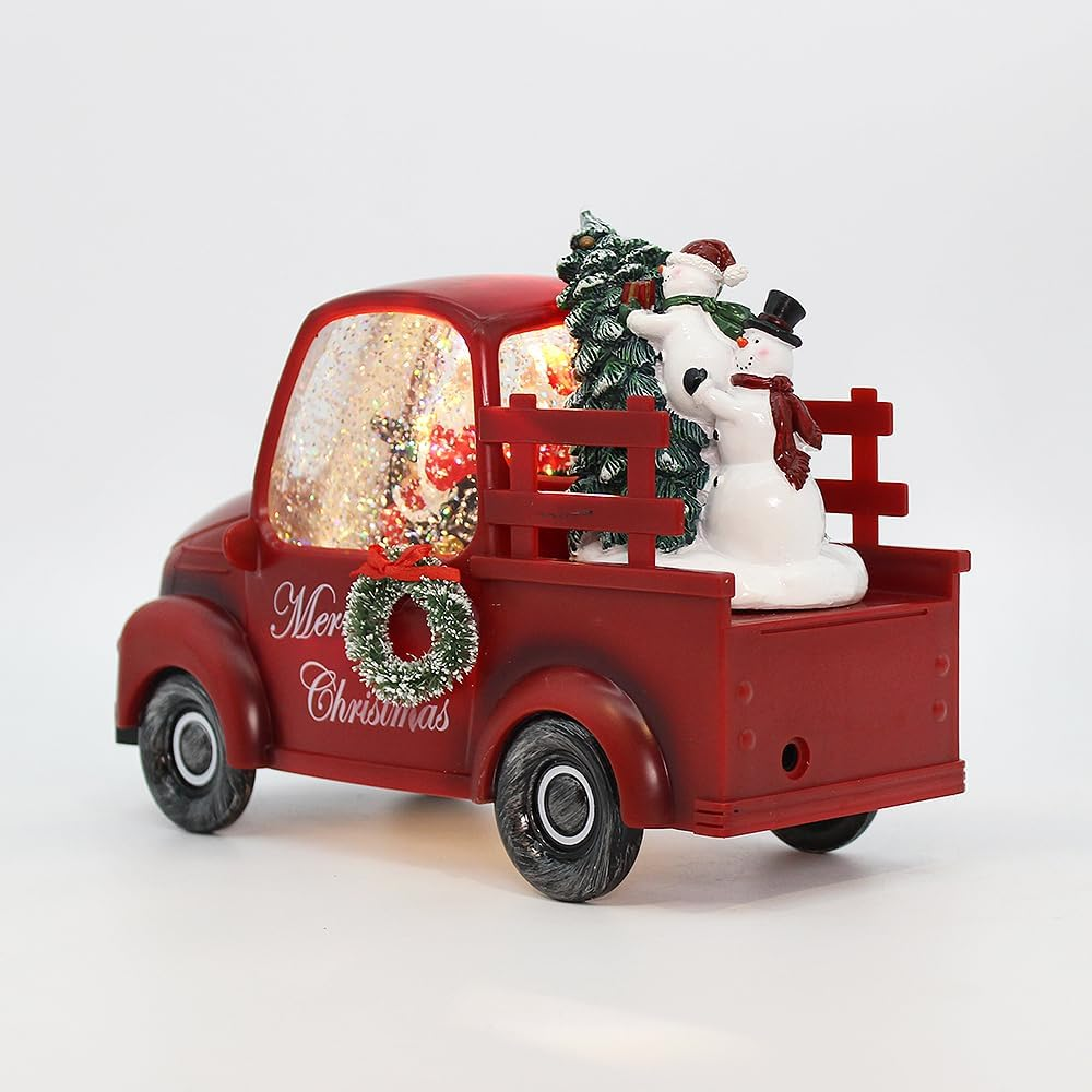 Christmas Musical Red Truck Water Lantern with Swirling Confetti LED Lights