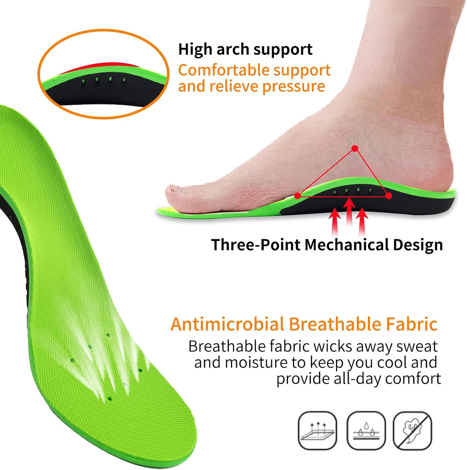 Plantar Fasciitis Insoles for Men Women, Plantar Fasciitis High Arch Support Insoles, Flat Feet Orthotic Insert, Shoe Inserts for Plantar Fasciitis,M image number 4