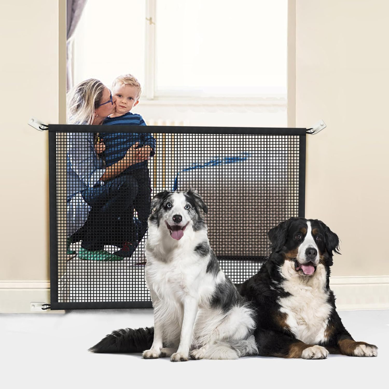 Cupount Dog Gate for Stairs Pet Gates for the House: Dogs Screen Mesh Gate for Doorways Stairways Indoor Safety 29 Inch Tall, 34 Inch Wide, Black, 29''X34/'' image number 2