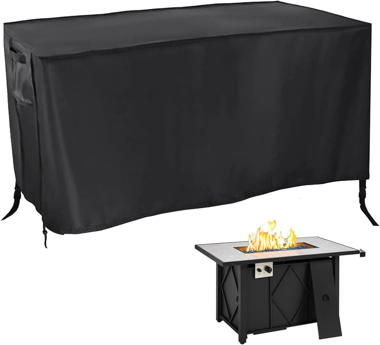 Fire Pit Cover Rectangular,Waterproof Fire Table Cover Rectangle for Outdoor Gas Propane Fire Table - 52 X 34 X 24, Black image number 4