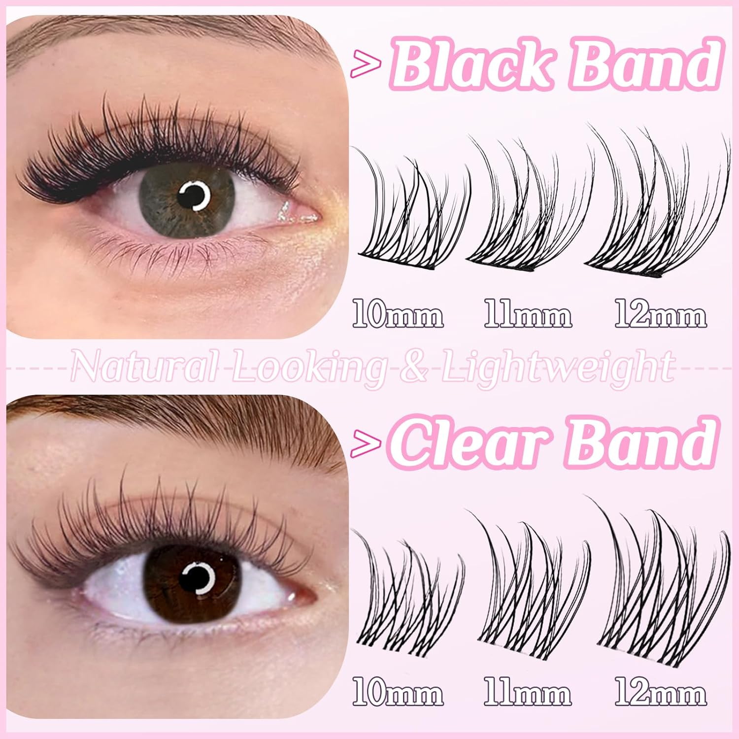 SLSXNL Natural Lash Clusters Wispy Clear & Black Band Eyelash Cluster Lashes 10-12MM C Curl Thin Band False Eyelashes Extensions image number 5
