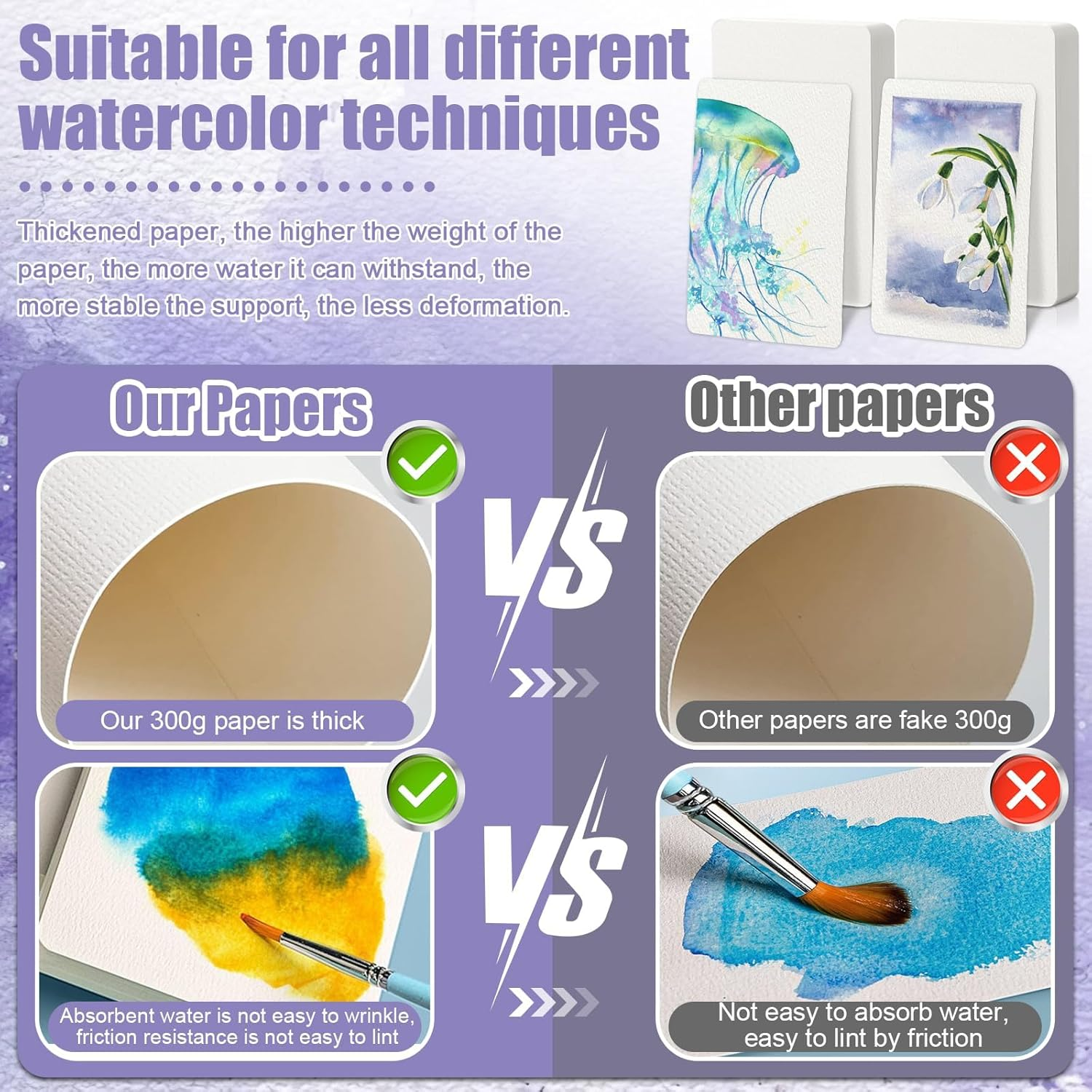 Watercolor Paper, 100 Pcs Watercolor Paper Pad, Watercolor Paper Bulk for Students, Adults, Artists, Sketch Painting (Square + Round) image number 5