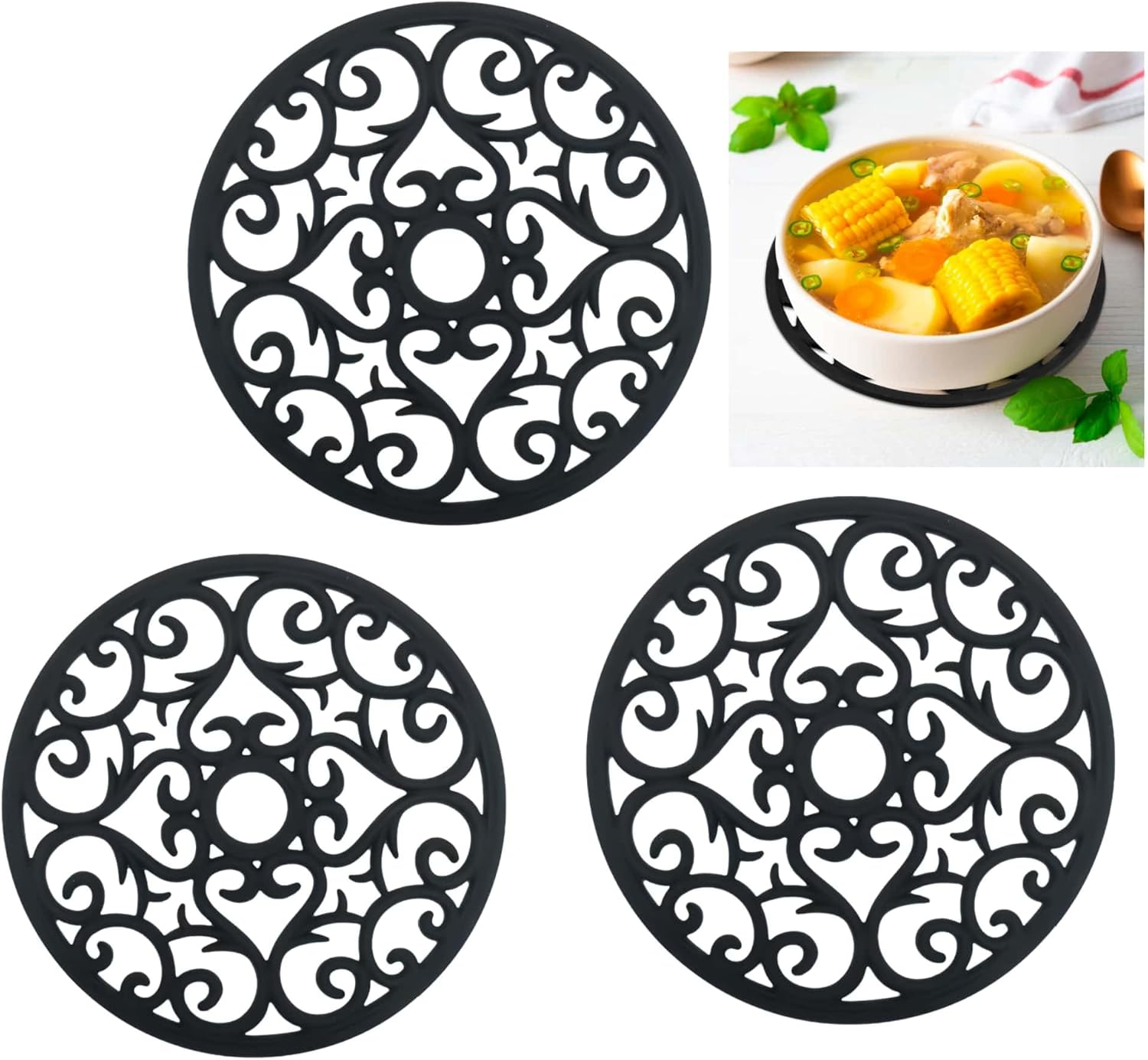 3Pcs Silicone Trivet Mat Set, Insulated Non-Slip Kitchen Counter & Table Pads for Hot Dishes, Pots, and Pans image number 5