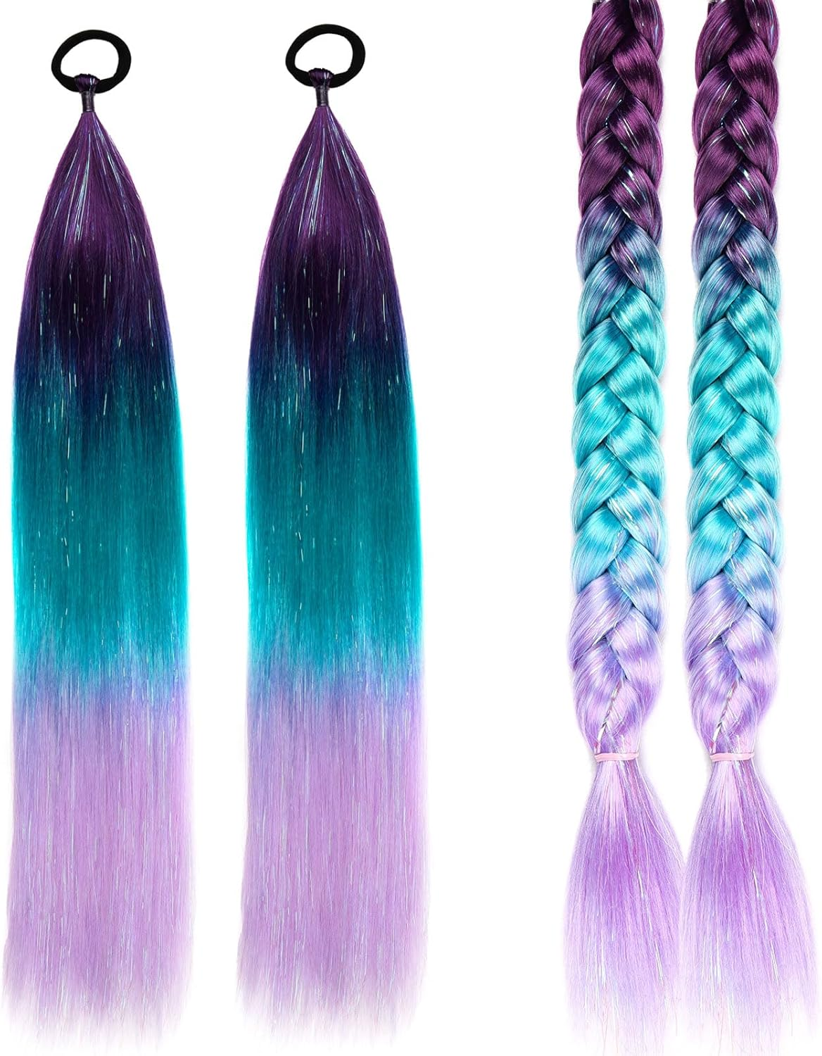 Pink Ponytail Extension with Tie, Colored Hair Extensions, Festival Crazy Hair Day Accessories, Shimmer Tinsel Ponytail Colorful, 18 Inch 2 Packs image number 1