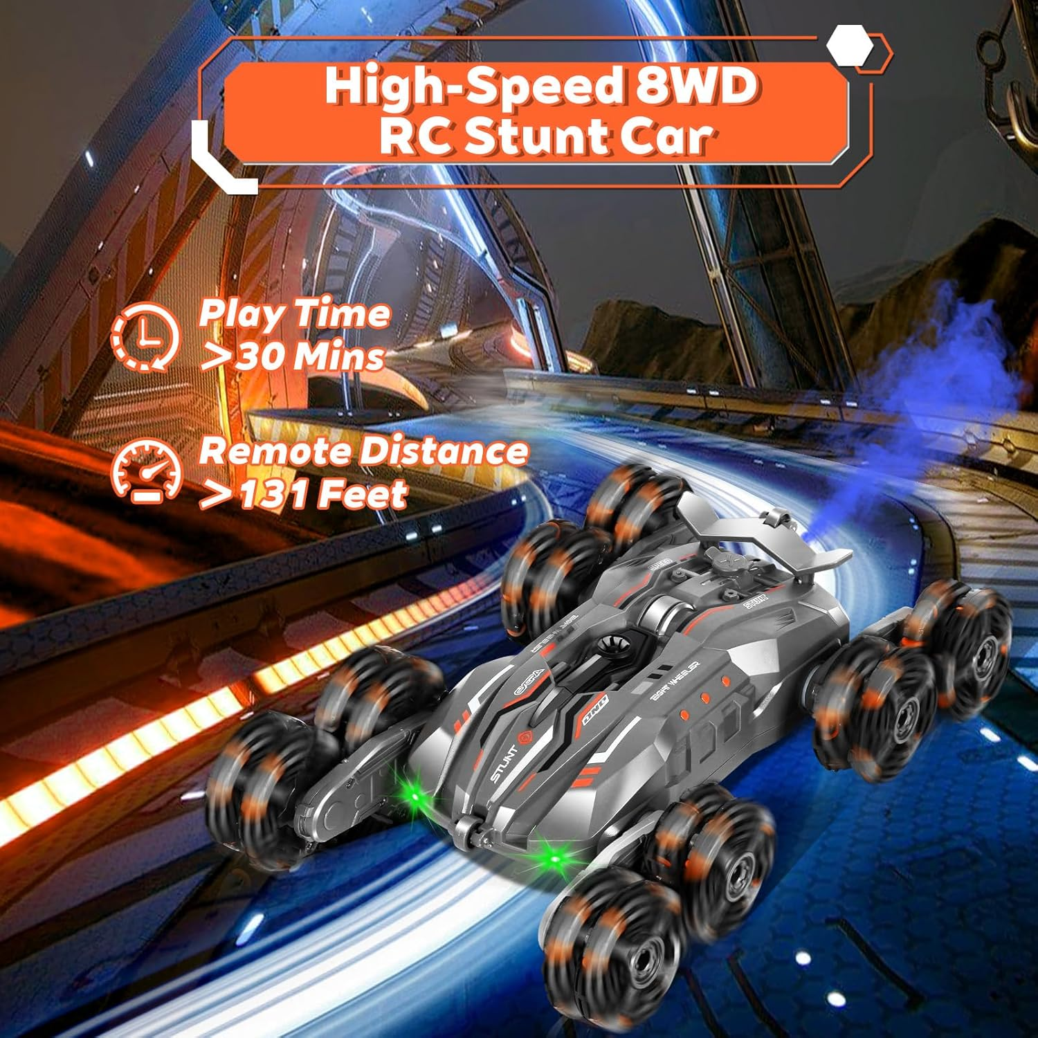 8WD Remote Gesture Sensing Stunt Control Car with Light Spray Effect, Music & Automatic Demonstration 8 Wheel 360&deg;Flip Double Sided Rotate Stunt Car, 2.4Ghz RC Car Toy for Age 3-6 7-13 Kids Gifts image number 1