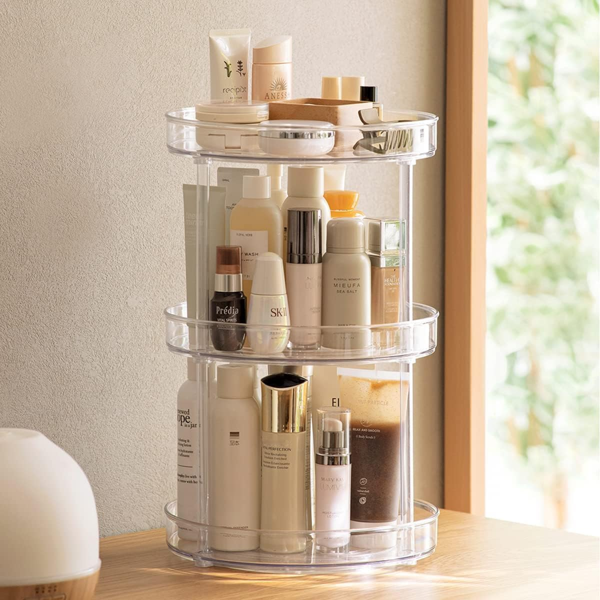 ROWNYEON Skincare Organiser Spinning Organizer 360 Rotating Makeup Organiser 3 Tier Cosmetic Storage Shelf Display Case for Vanity,Bathroom,Perfume,Dressing Table,Toiletry Organiser image number 1