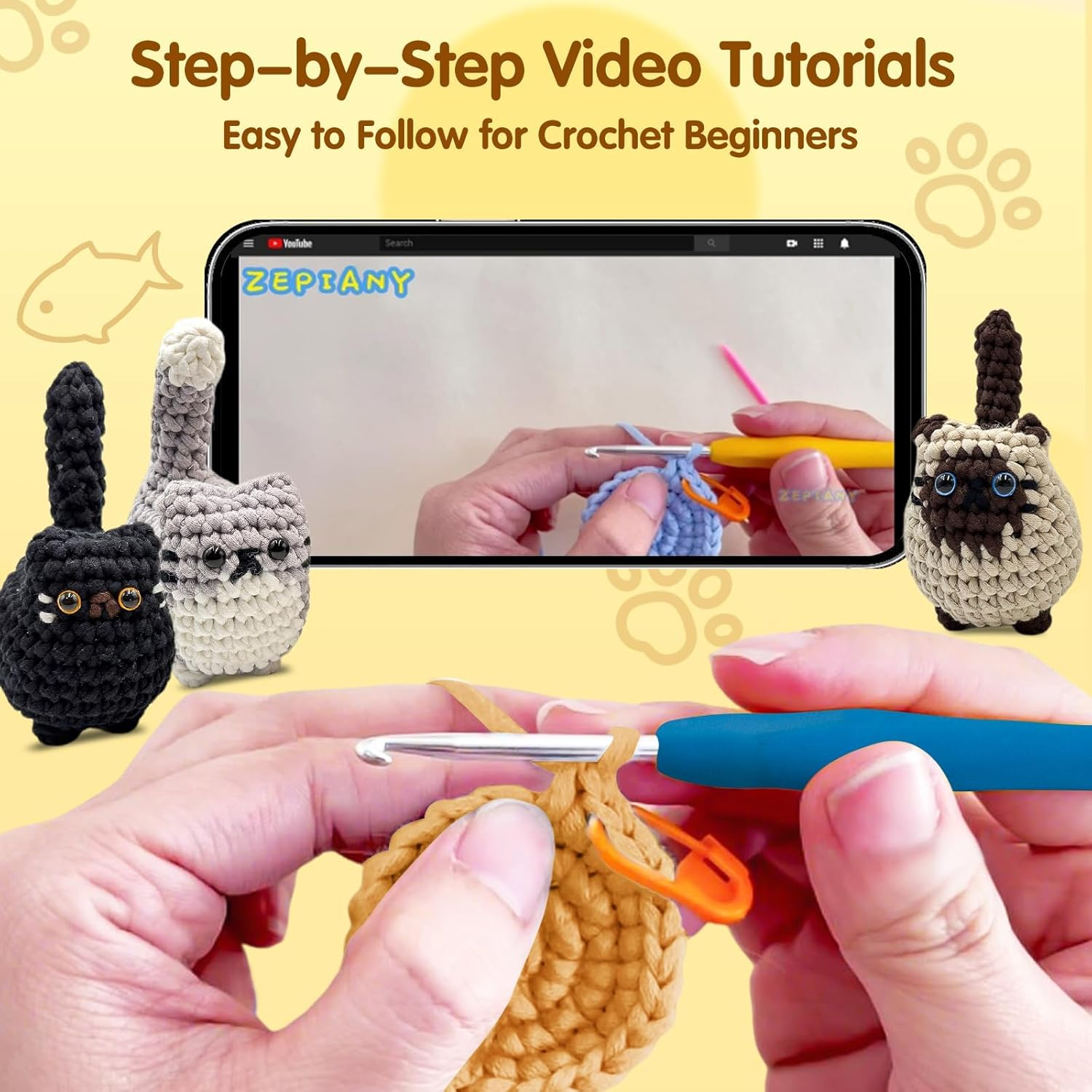 Crochet Kit for Beginners, Crochet Cat DIY Beginner Crochet Kit for Adults, Amigurumi Crochet Animals Craft Kits for Adults Crochet Kits, Easy Knitting Kit Arts & Crafts image number 1