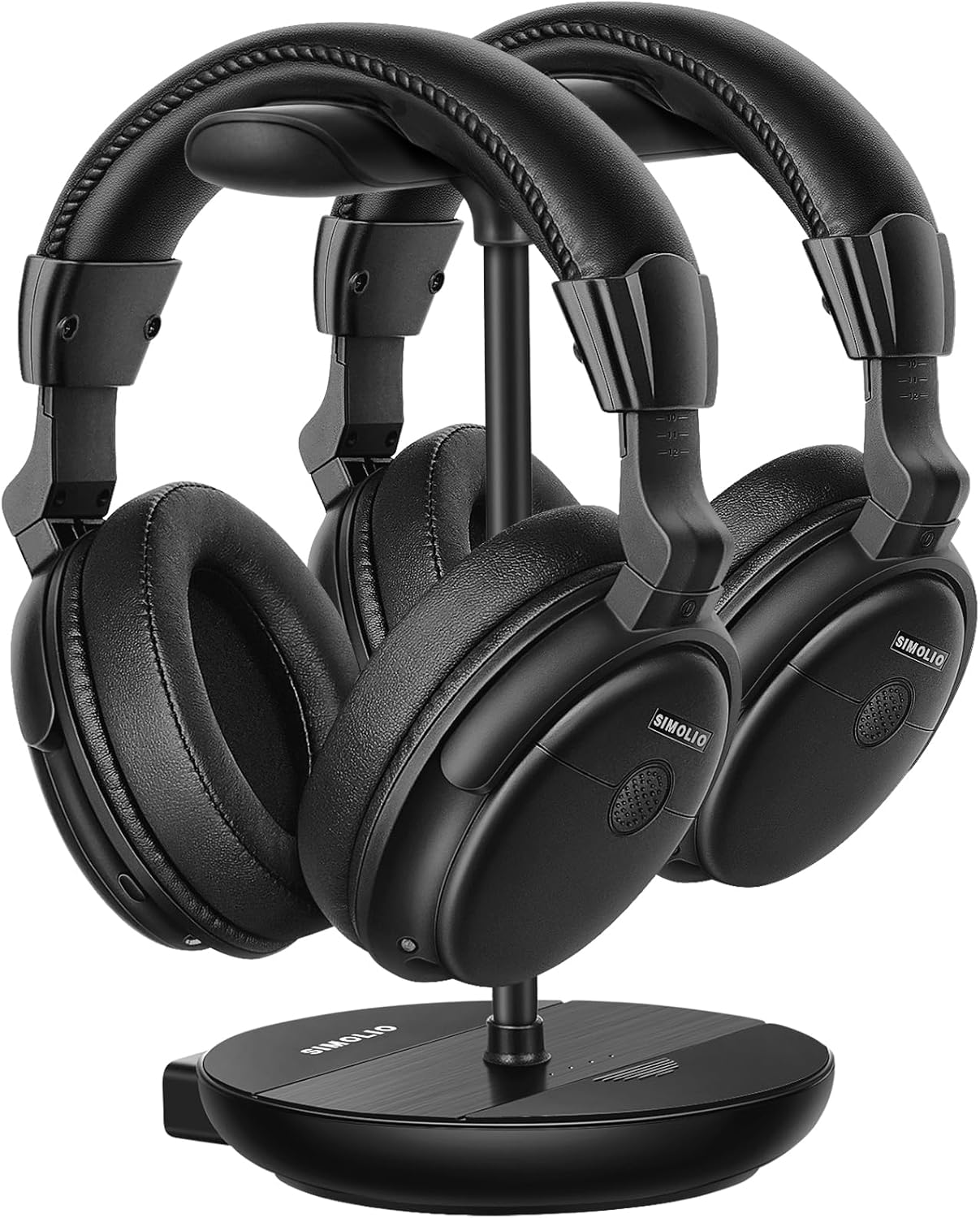 SIMOLIO Dual Wireless Headphones for TV with Transmitter Charging Station, Digital Wireless Headphones for Tvs with Clear Dialogue, Replacement Battery, Audio Bypass, 2.4G (No Bluetooth) TV Headphones image number 4