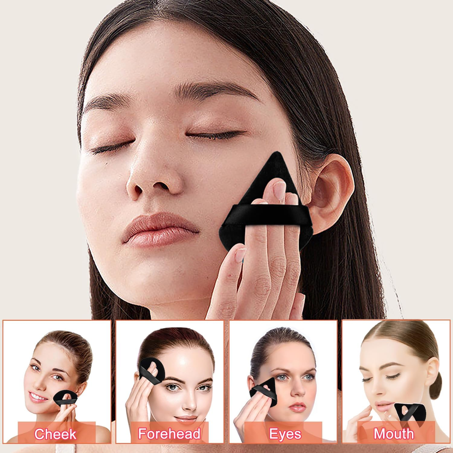 8 Pieces Triangle Makeup Powder Puff, Face Sponge Powder Puff, Washable Reusable Sponge, Wet Dry Makeup Tool for Loose Powder or Foundation Blush (4Black + 4Grey) - Black+Grey image number 2
