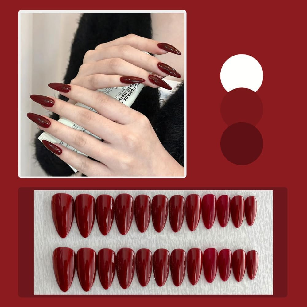 Ztcily French Almond False Nails Long False Nails with Glue for Women Girls Accessories or Gift Idea for Wedding Birthday Christmas Valentine'S Day image number 1