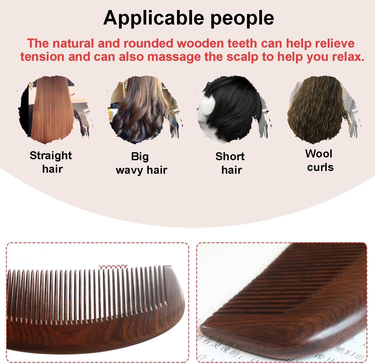 Anti-Static Sandalwood Comb, 1Pc Natural Sandalwood Hair Comb, Anti-Static Sandalwood Natural Hair Detangler Wooden Comb image number 4