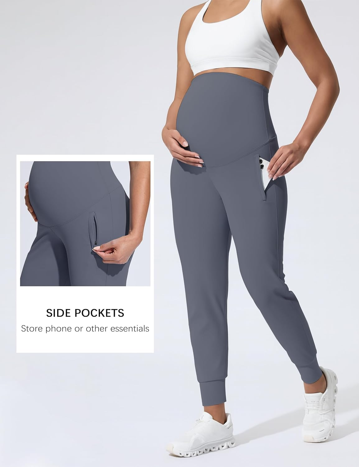 Mama Land Maternity Joggers with Pockets over the Belly Buttery Soft Pregnancy Pants for Yoga & Activewear image number 4